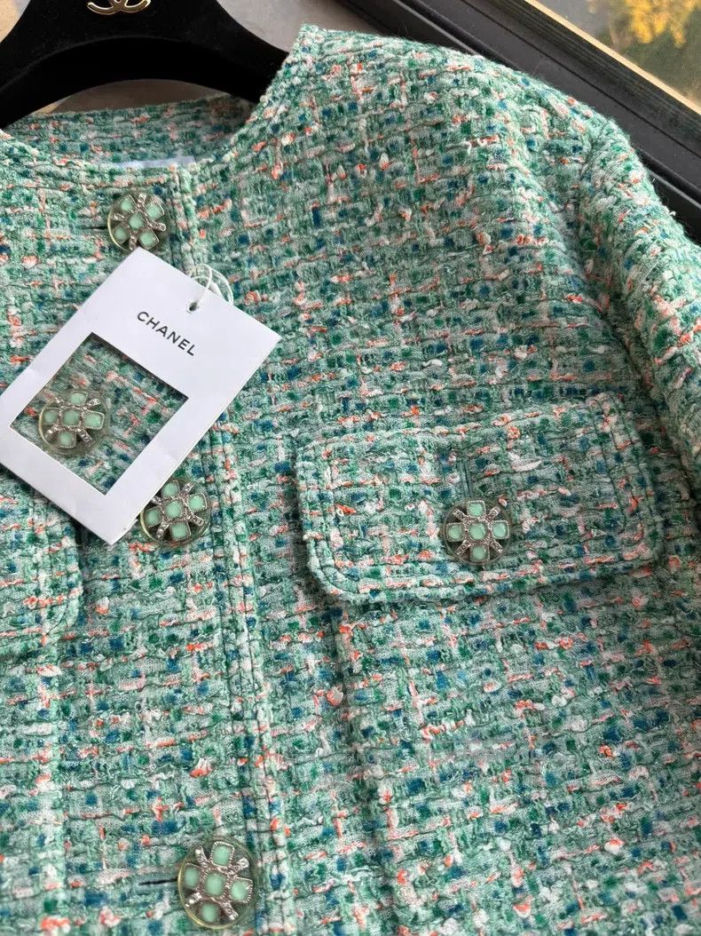 Chanel Chanel Green tweed coat Size XXS / US 00 / IT 34 - 3 Thumbnail