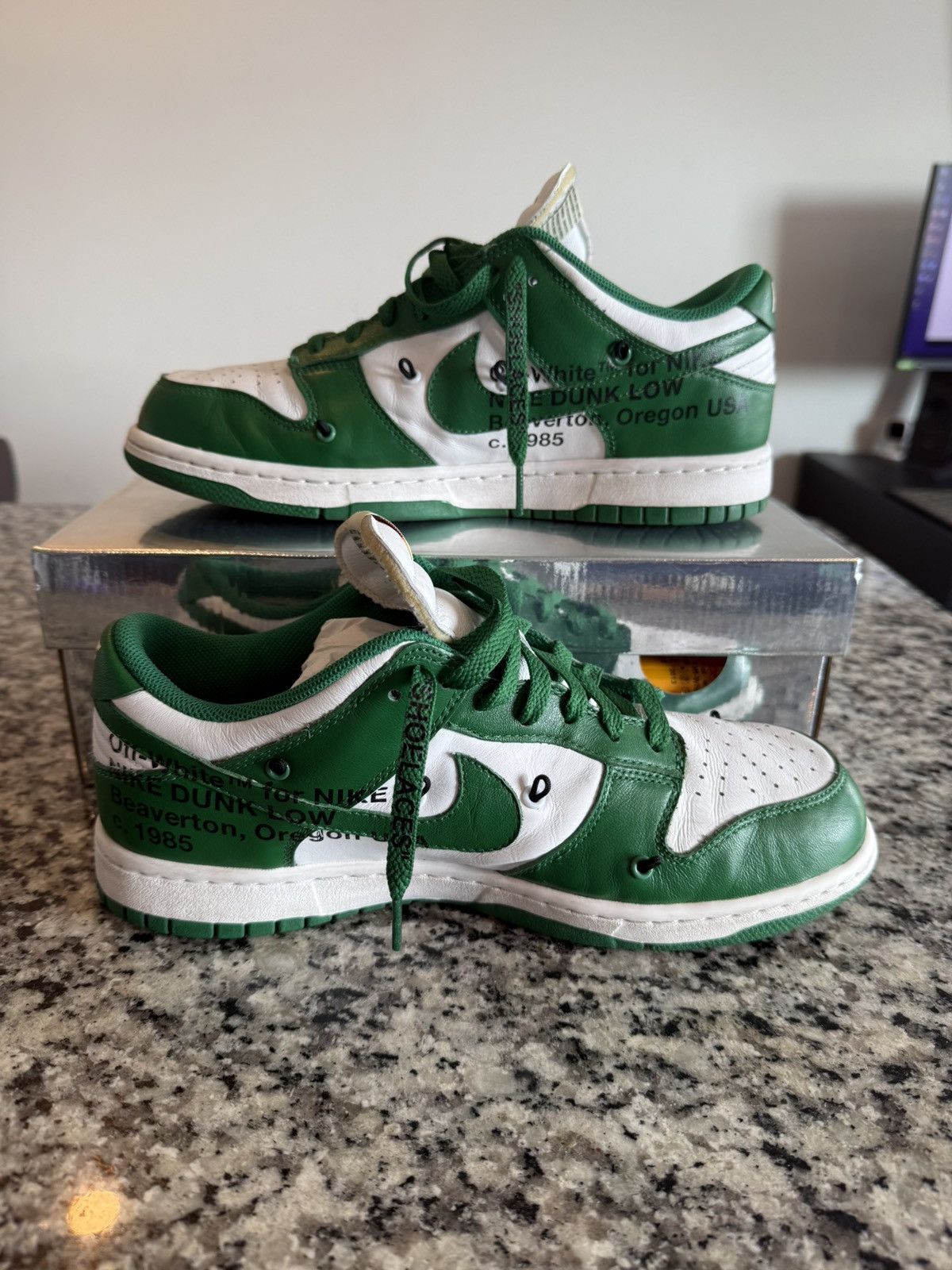 Nike × Off-White Dunk Low Off White Pine Green Size US 9 / EU 42 - 4 Thumbnail