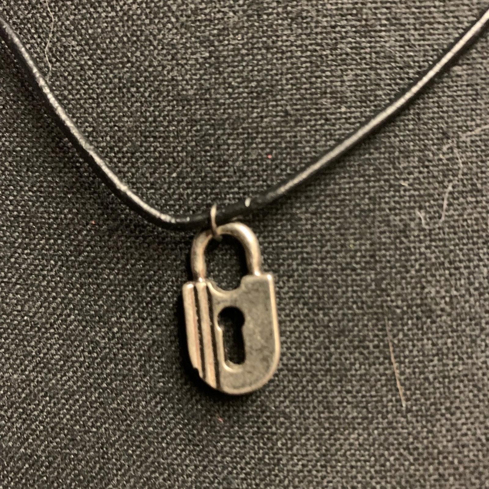 Designer Chic Black Necklace with Silver Padlock Pendant Size ONE SIZE - 2 Thumbnail