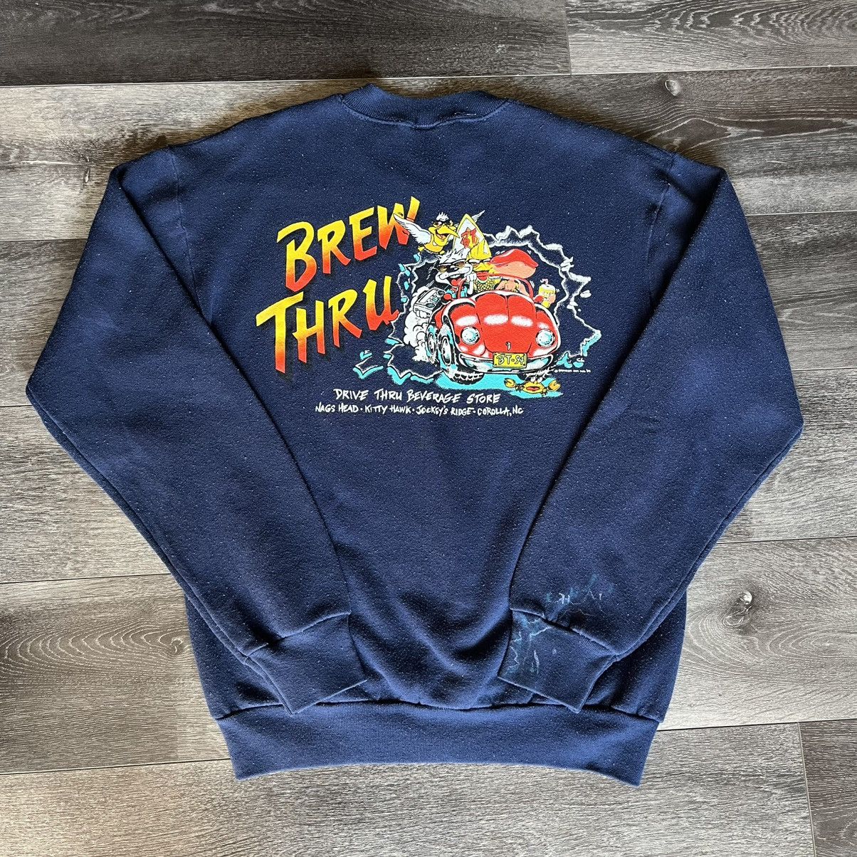Band Tees × Vintage Vintage 1990s Brew Thru Outer Banks NC Crewneck Sweatshirt Size US M / EU 48-50 / 2 - 1 Thumbnail
