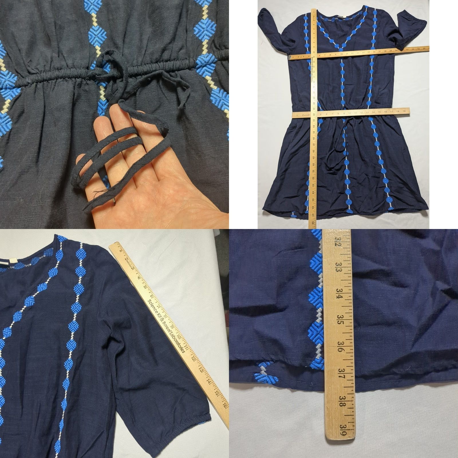 Gap VINTAGE Gap Embroidered V-Neck Women Mini Dress EUC Navy Blue Geometric Beach Boho 3/4 Sleeve Pullover Short Dress M Womens Size M / US 6-8 / IT 42-44 - 8 Thumbnail