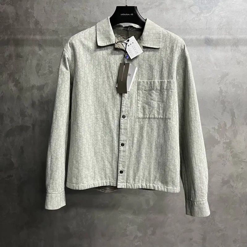 Dior Dior Gray Cotton Long Sleeve Shirt for Men 0089 Size US XL / EU 56 / 4 - 1 Thumbnail