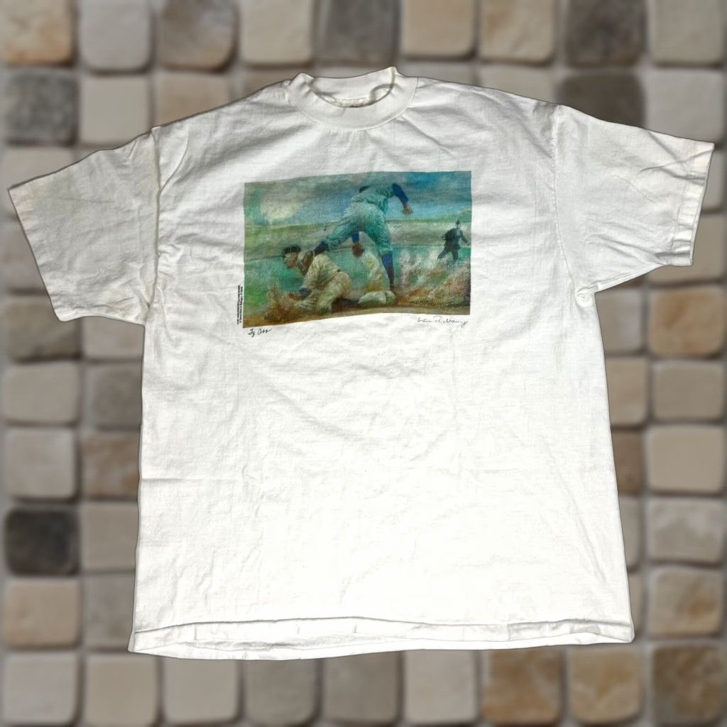 Hanes VINTAGE Men’s Hanes Beefy-T Ty Cobb 1991 T-Shirt Baseball Art Made in USA XL White Cotton Shirts Mens The 90s Size US XL / EU 56 / 4 - 1 Thumbnail