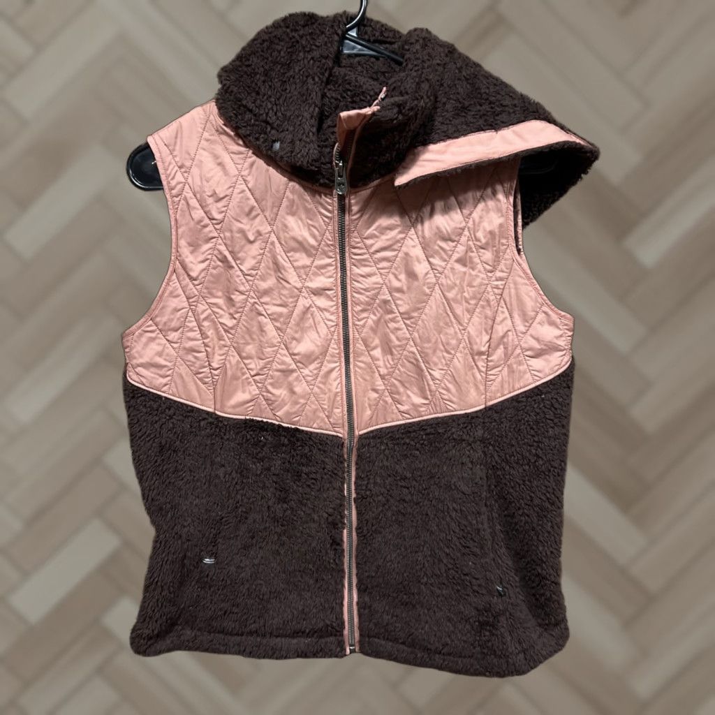 Vintage Kuhl Flight Vest Womens S Soft Fuzzy Sherpa Fleece Full Zip Hood Sample Casual Travel Zip Pockets Mid Length Sleeveless Brown Size S / US 4 / IT 40 - 1 Thumbnail