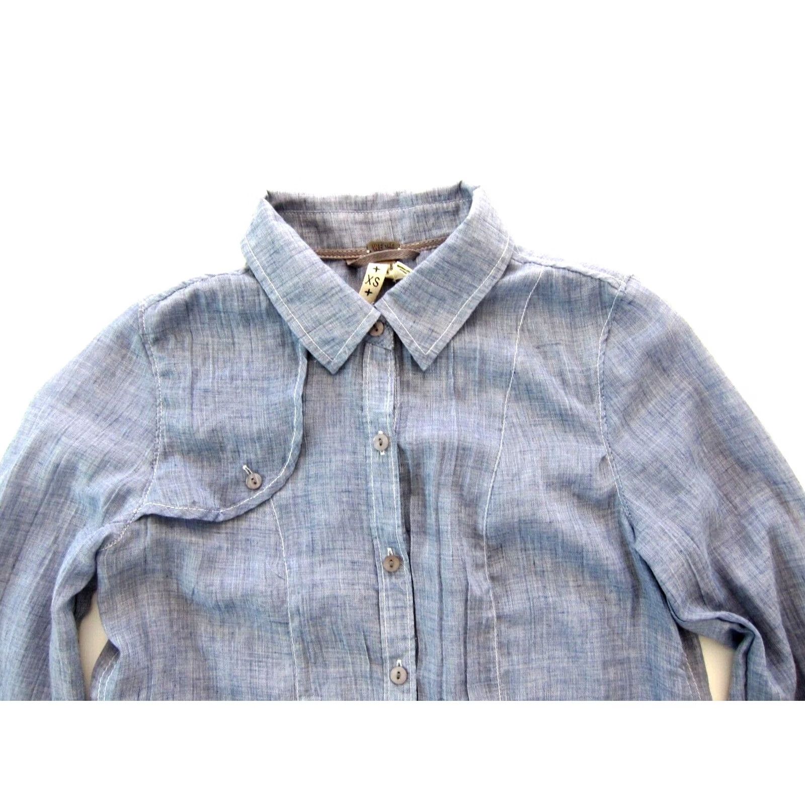 Vintage We The Free Cotton Blue Lightweight Button Down Collar Long Sleeve Blouse XS Womens Size XS / US 0-2 / IT 36-38 - 3 Thumbnail