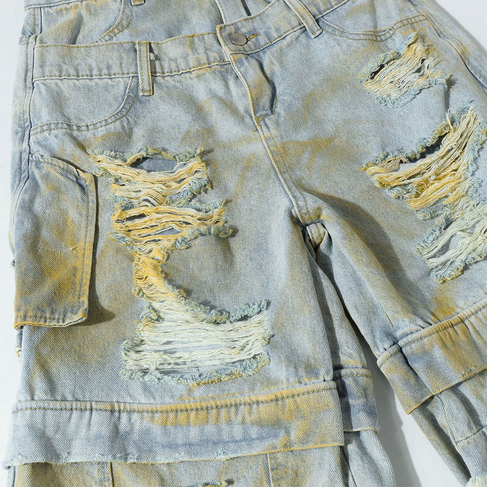 Jean Distressed Straight-Leg Denim Short | Frayed Raw Hem Size US 32 / EU 48 - 7 Thumbnail