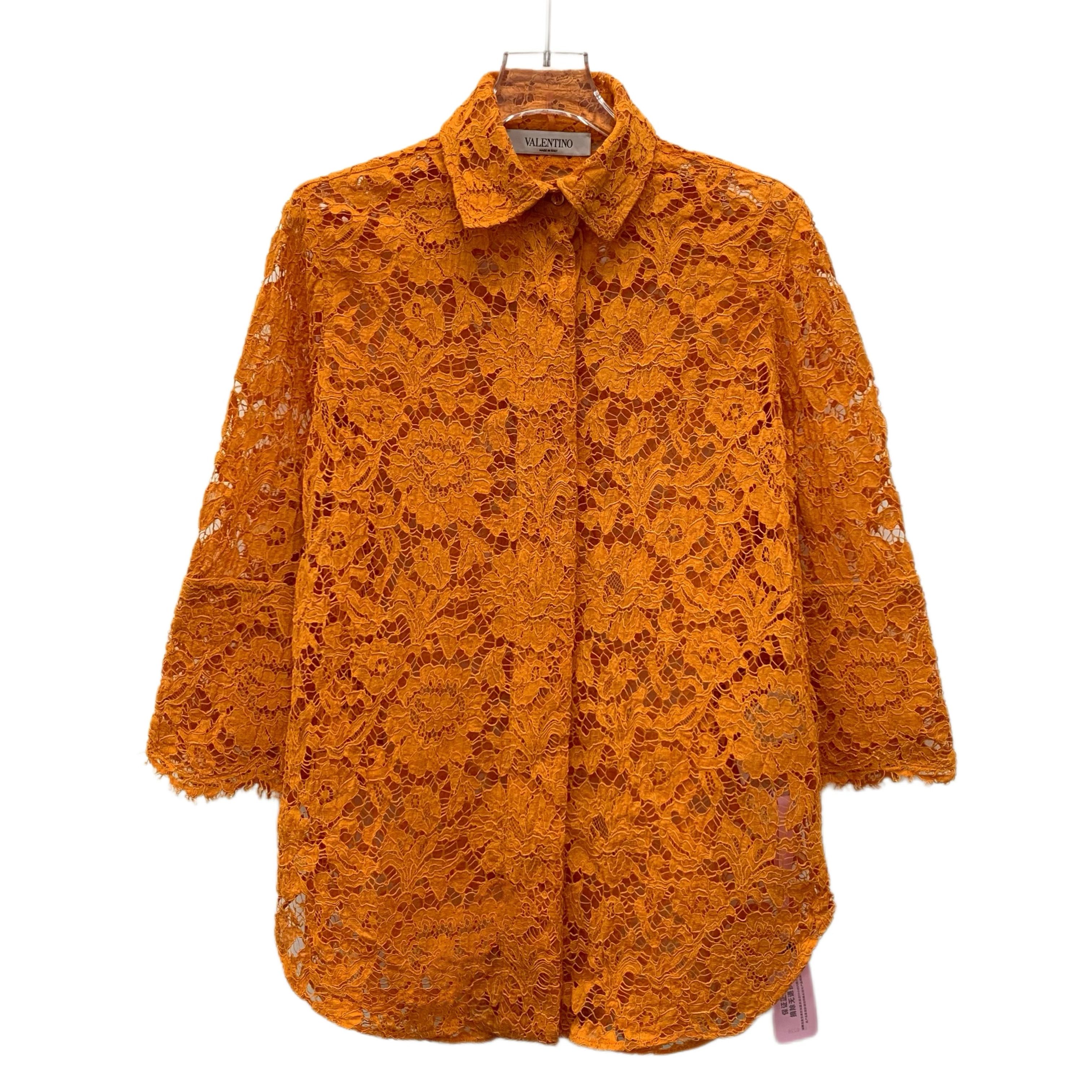 Valentino Valentino Orange Lace Cotton Shirt (S) Size S / US 4 / IT 40 - 1 Thumbnail