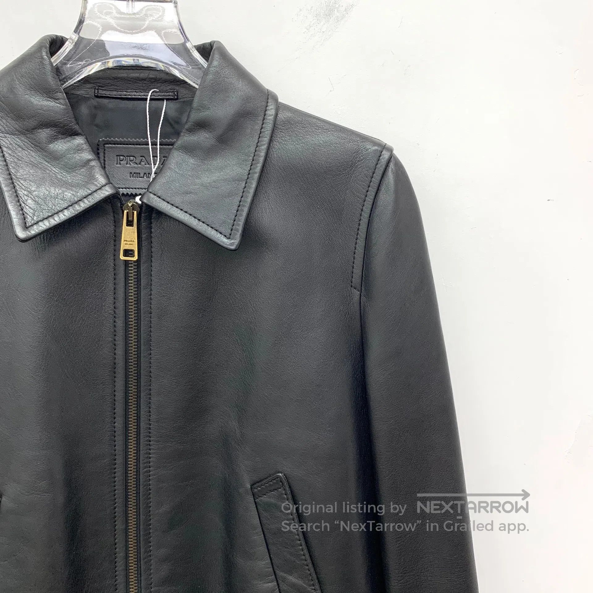 Prada Prada Black triangle logo leather collar zip long-sleeve l Size S / US 4 / IT 40 - 3 Thumbnail