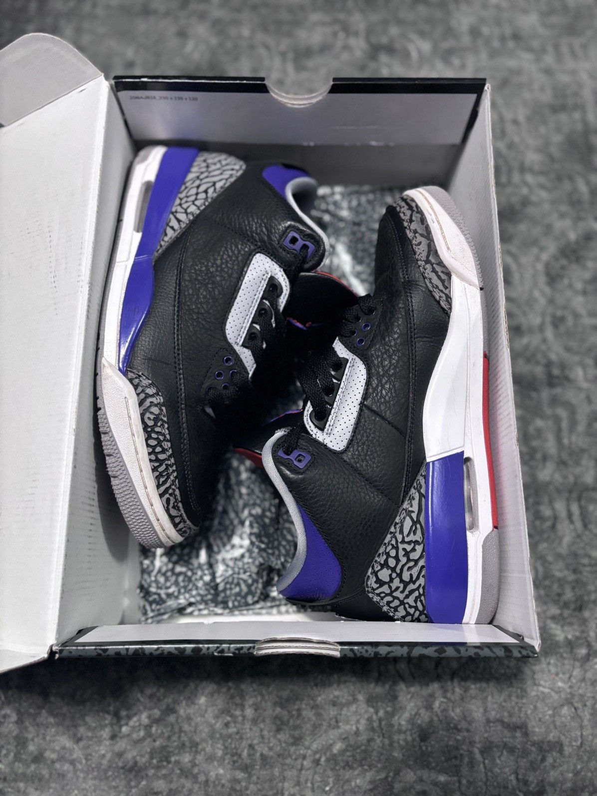 image of Jordan Nike Air Jordan 3 Retro ‘Court Purple’ Shoes in Black/Purple, Men's (Size 8)