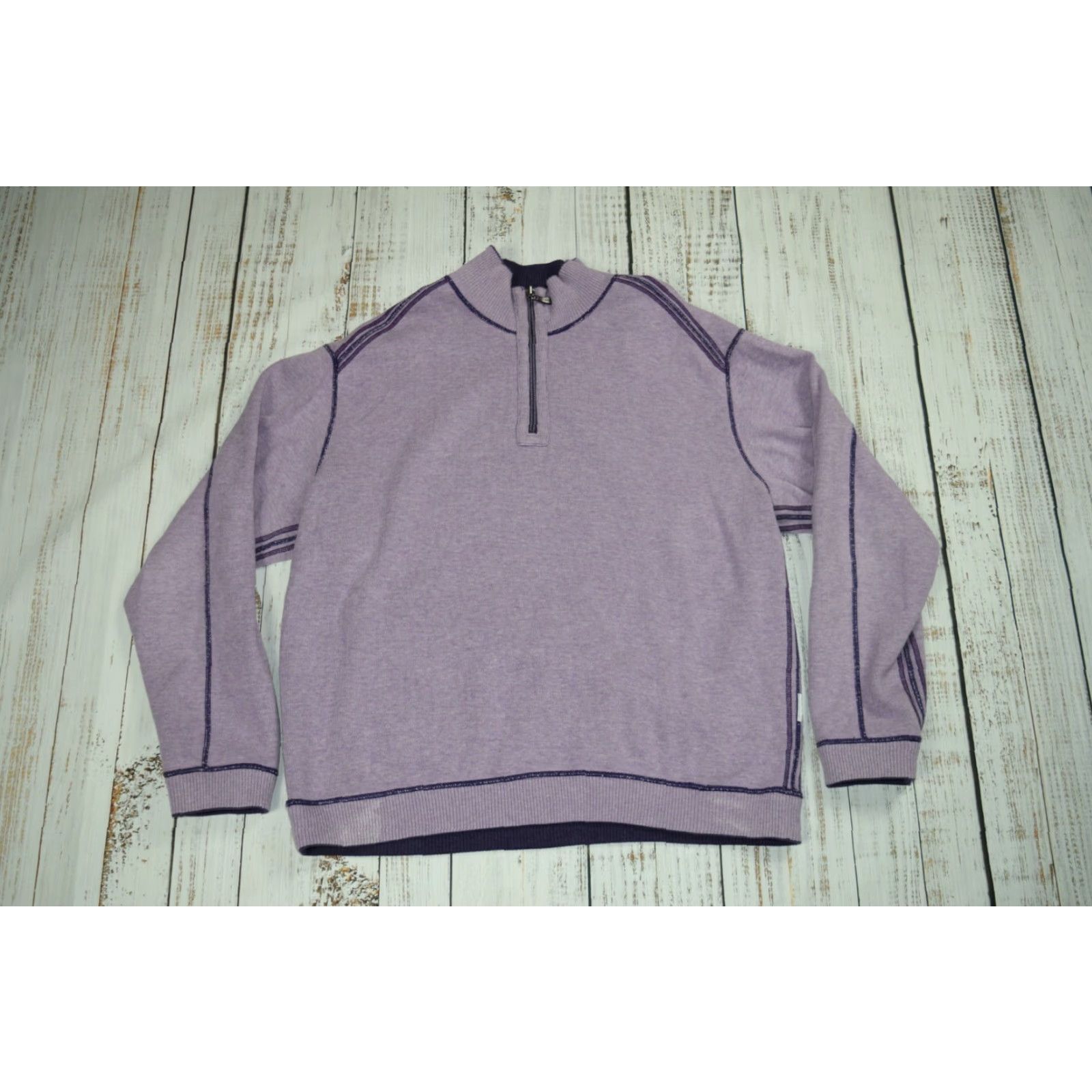 Tommy Bahama TOMMY BAHAMA Cotton Sweater Pullover Reversible 1/4 Zip Mock Neck Long Sleeve XL Purple Mens Size US XL / EU 56 / 4 - 2 Thumbnail