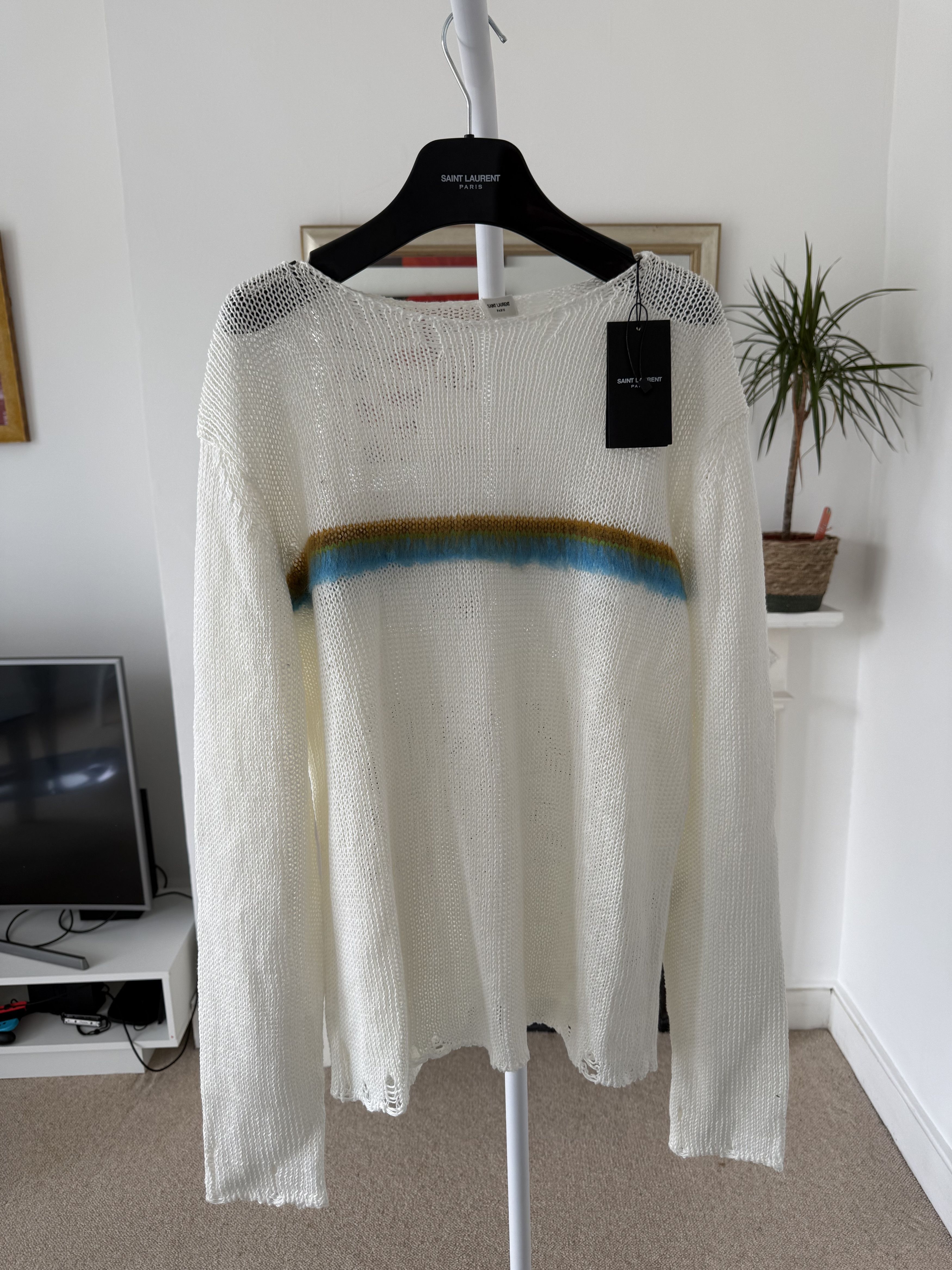 Saint Laurent Paris Saint Laurent Destroyed Mohair Striped Sweater Size US M / EU 48-50 / 2 - 1 Thumbnail