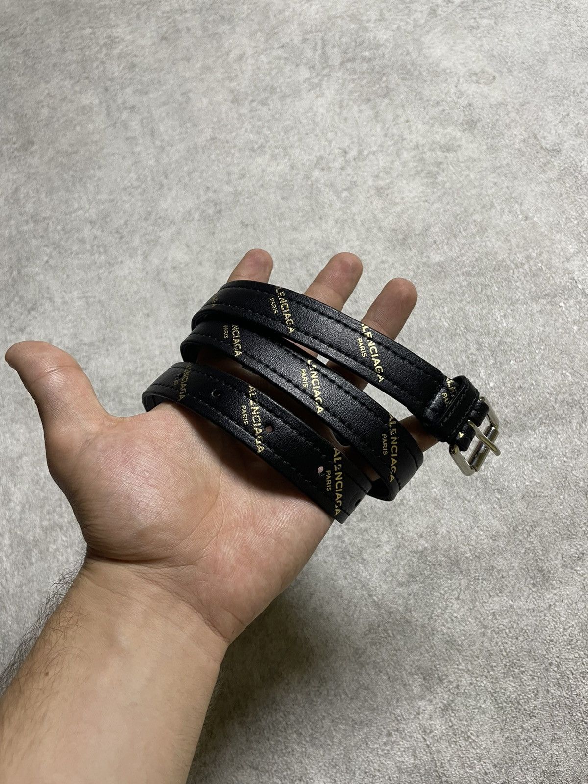 Pre-owned Balenciaga Double Wrap Belt – Allover Logo Print In Black