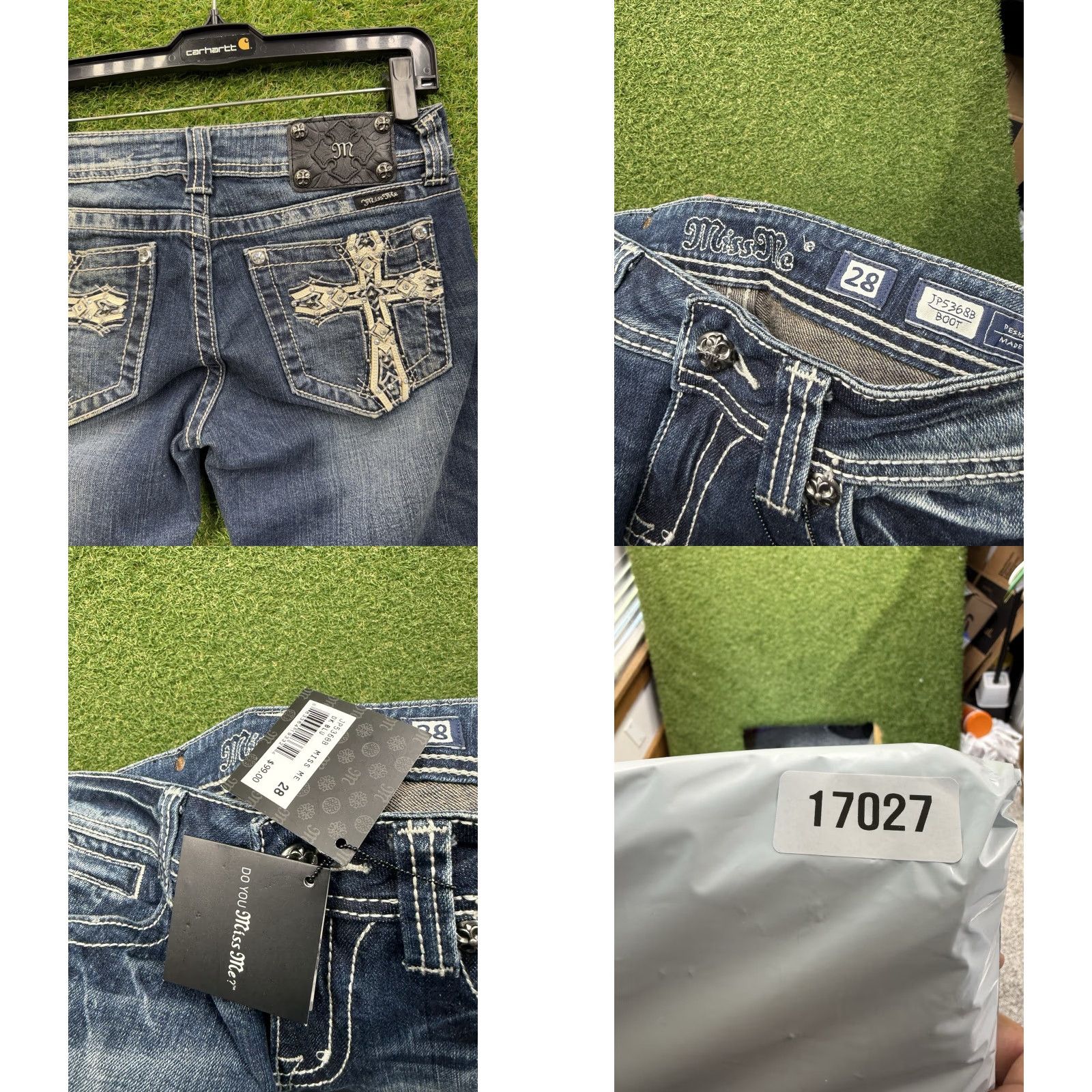 Miss Me VINTAGE Miss Me Jeans Women's Bootcut Denim 28 Dark Blue Embellished Grunge 2000s Punk Womens Size 28" / US 6 / IT 42 - 8 Thumbnail
