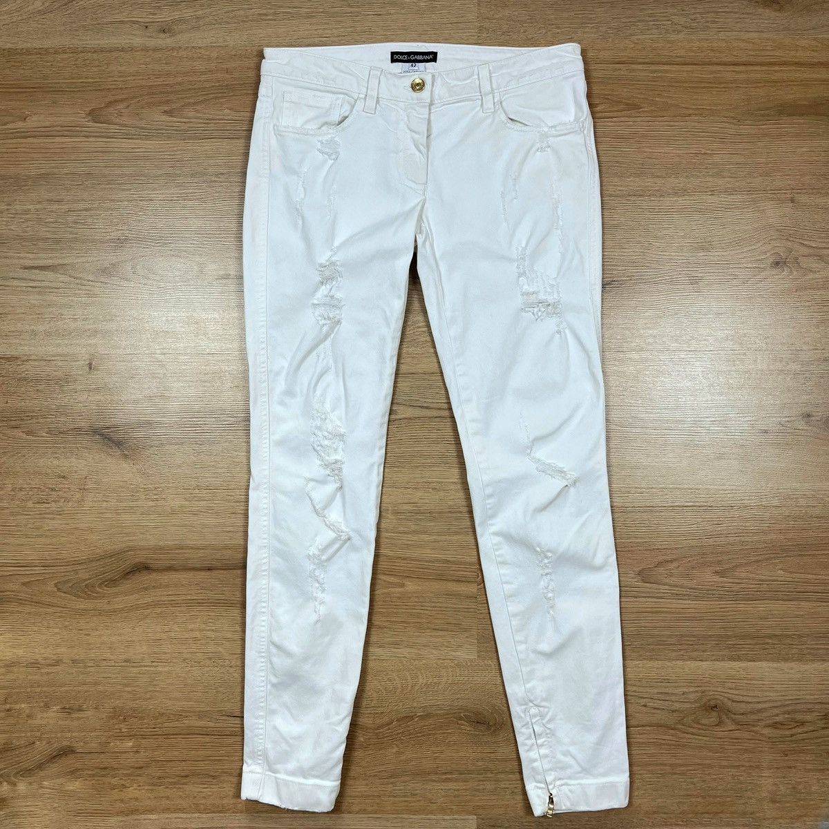 Dolce & Gabbana Dolce & Gabbana White Distressed Denim Skinny Jeans Zip Size 28" / US 6 / IT 42 - 1 Thumbnail