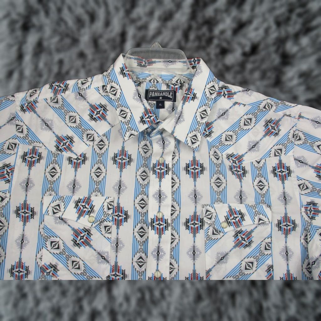Vintage VINTAGE Panhandle Shirt Men XL Blue Aztec Western Pearl Snap Short Sleeve Size US XL / EU 56 / 4 - 1 Thumbnail