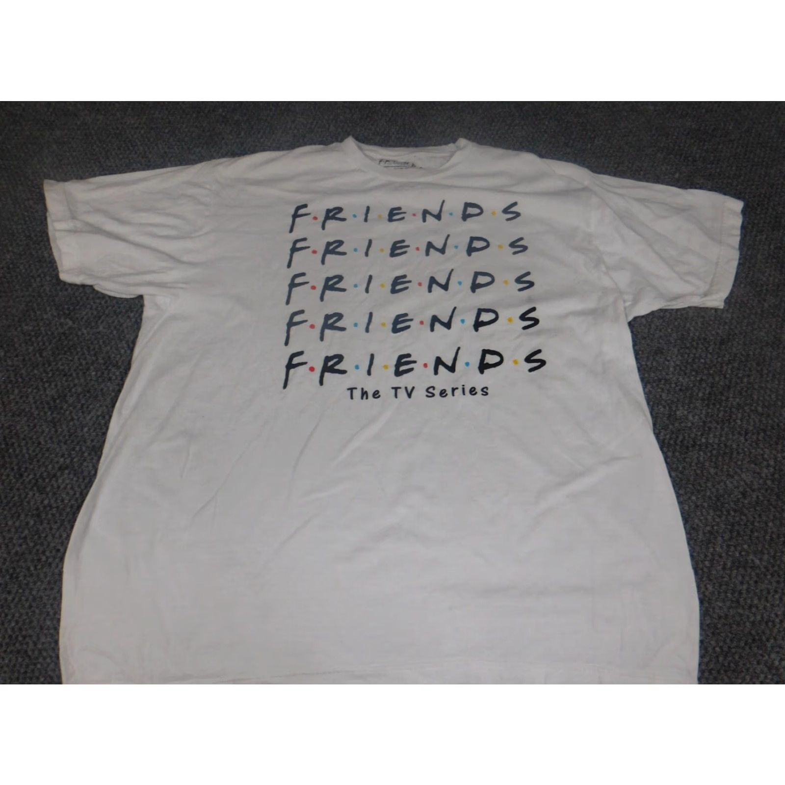 Vintage Friends Mens T-Shirt XL White Crew Neck Short Sleeve Logo Cotton Blend Polyester, Solid, Regular Fit, TV Sitcom, Friends Size US XL / EU 56 / 4 - 2 Thumbnail