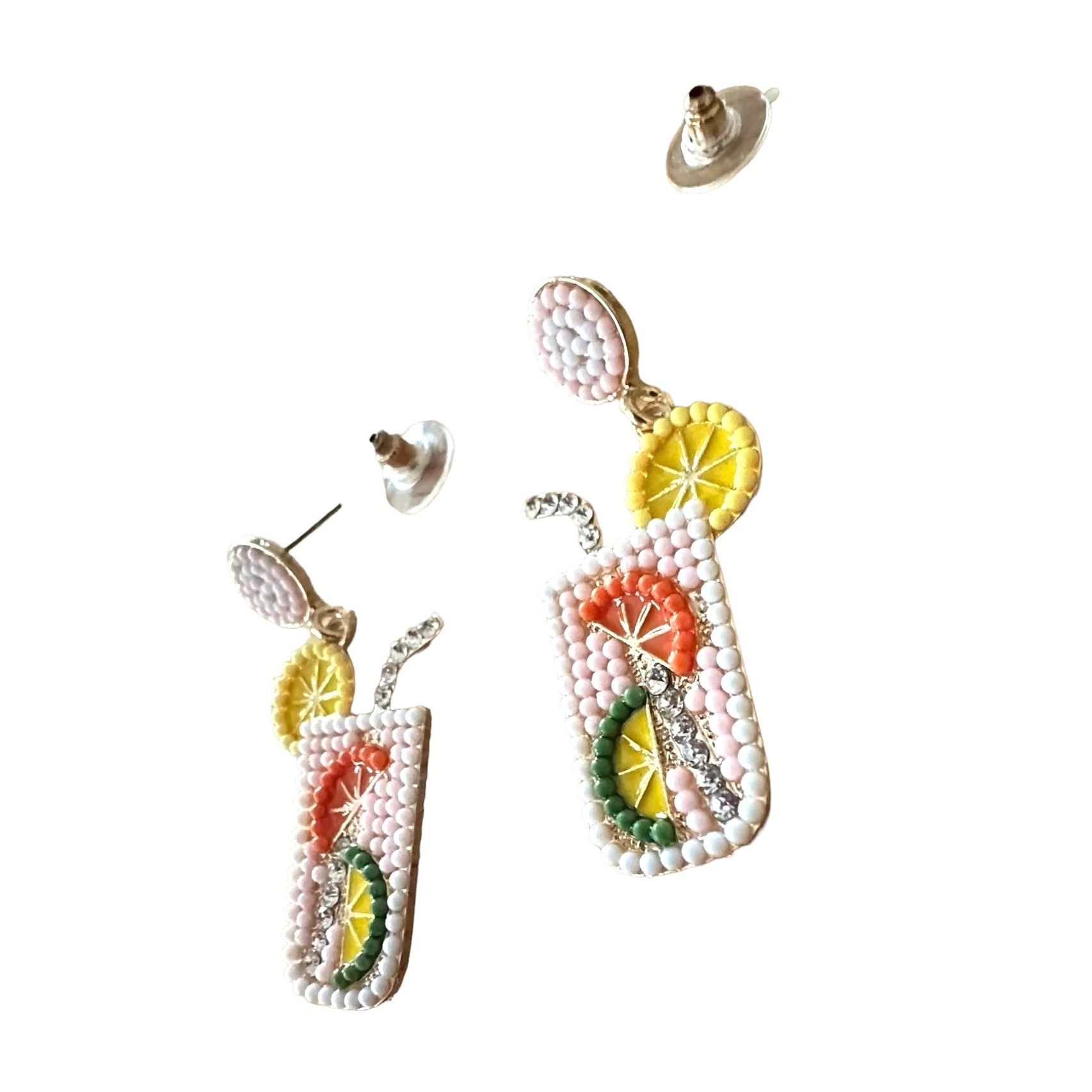 Handmade Tropical Cocktail Earrings Beaded Dangle Posts Lemon Lime Cr Size ONE SIZE - 10 Thumbnail