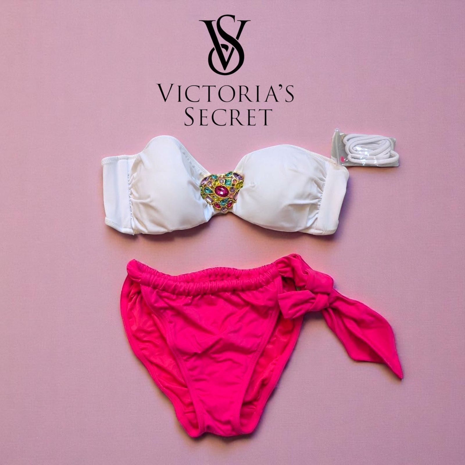Victoria's Secret NWT Victoria’s Secret White Jeweled Bandeau Hot Pink Size M Size M / US 6-8 / IT 42-44 - 1 Thumbnail