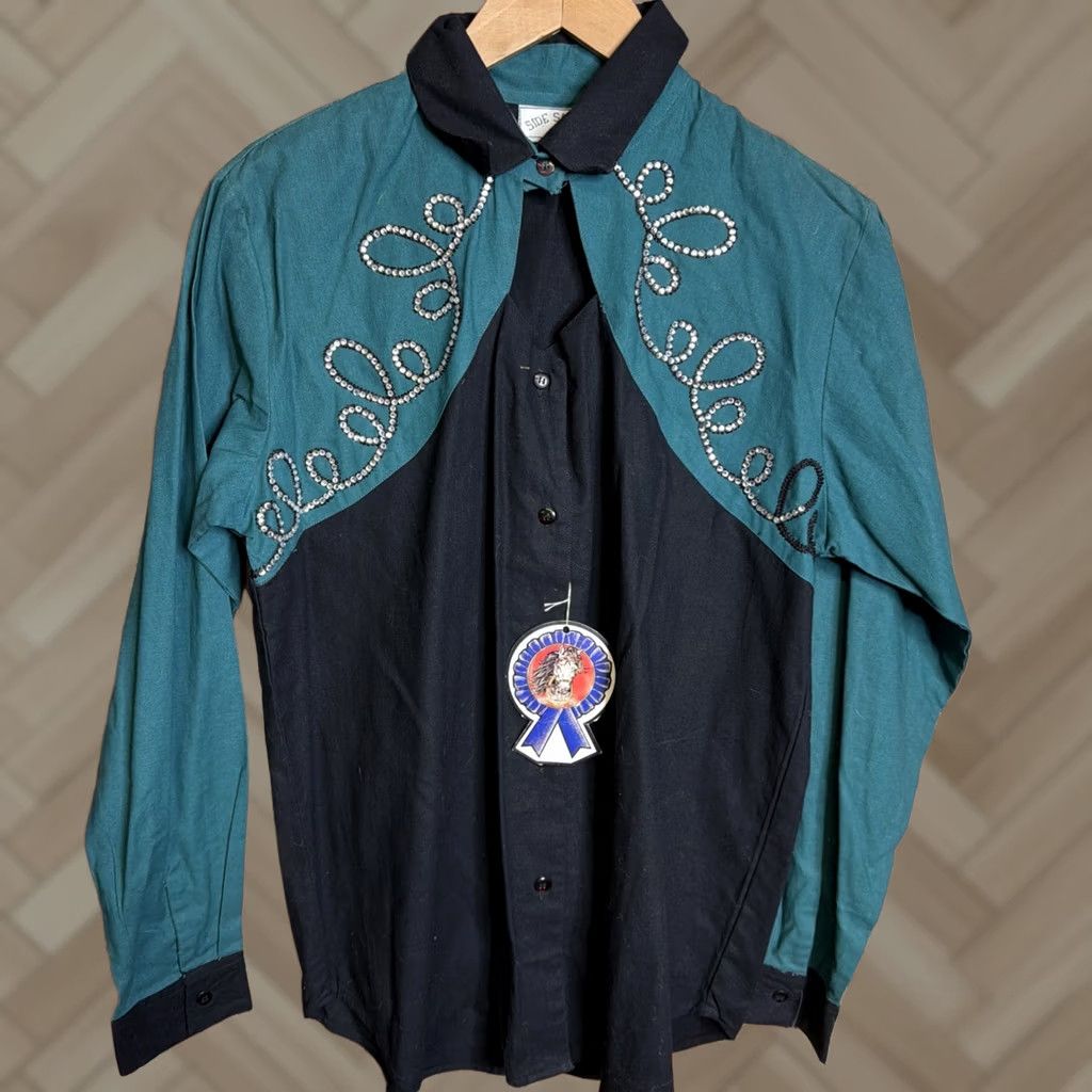 Vintage VINTAGE Side Saddle Western Shirt Womens Small Black NWT Embroidered Beaded 100% Cotton Buttons Size S / US 4 / IT 40 - 1 Thumbnail