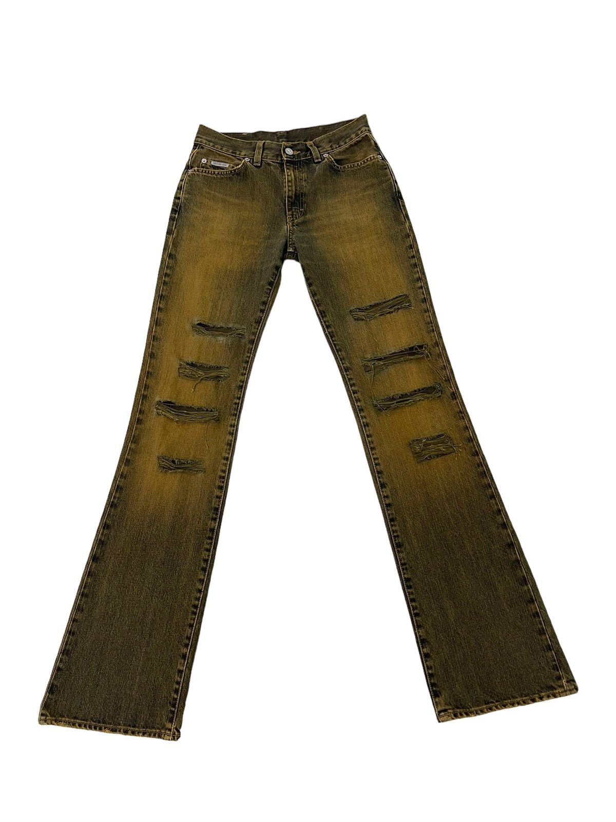 Calvin Klein Flare Jeans Vtg Calvin Klein Distress Mud Wash Waxed 7🟦3 Size US 28 / EU 44 - 2 Thumbnail