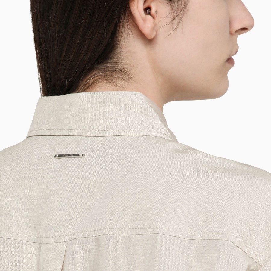 Calvin Klein o1d2blof0824 Linen-Blend Shirt in Beige Size XS / US 0-2 / IT 36-38 - 4 Thumbnail