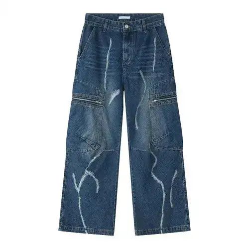 Japanese Brand × Jean Baggy Ripped Jeans Frayed Zipper Pockets cargo Pants Hip-hop Size US 32 / EU 48 - 2 Thumbnail