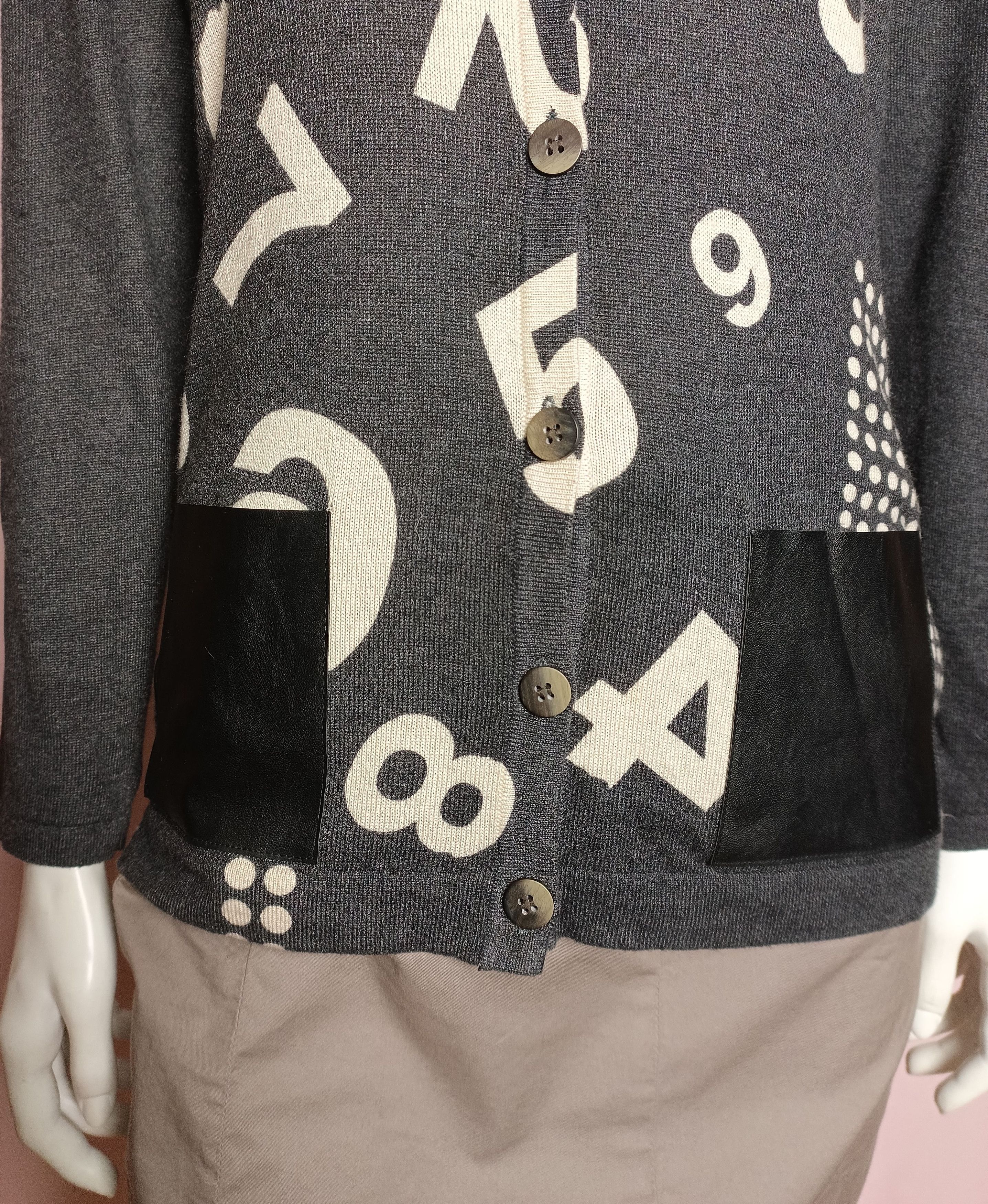 Other Jei's Cashmere Wool Cardigan Numbers Print Faux Leather Size S / US 4 / IT 40 - 5 Thumbnail