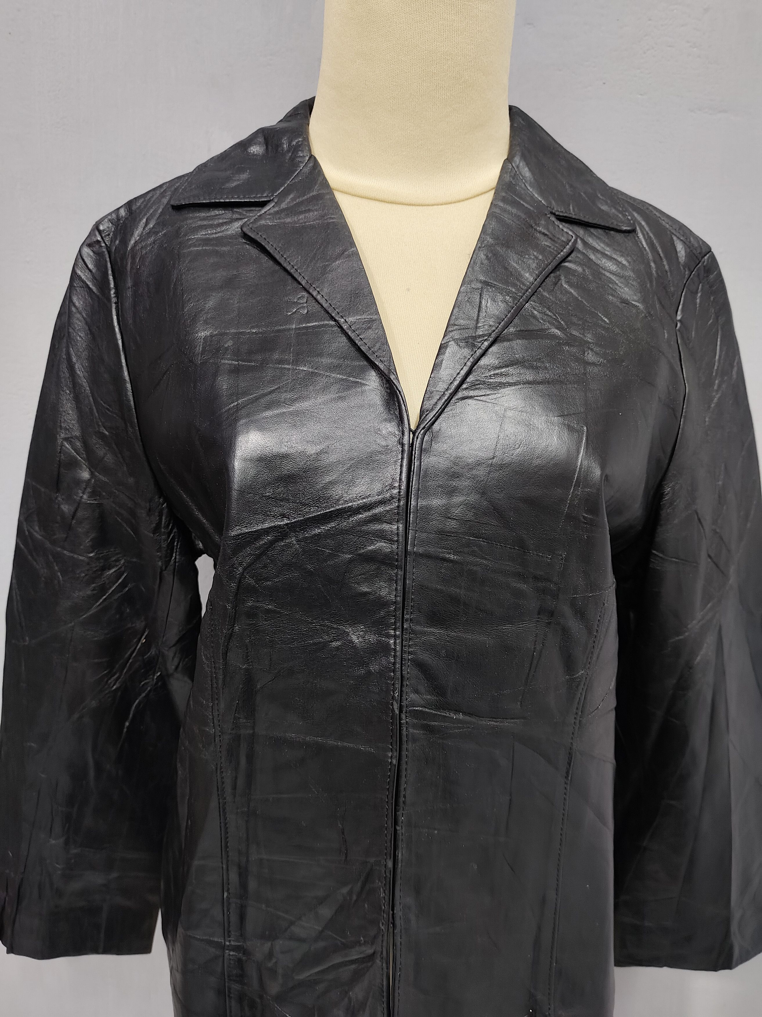 DKNY 90s DKNY- Y2K Oversize Boxy Lambskin Minimal Leather Jacket Size L / US 10 / IT 46 - 2 Thumbnail