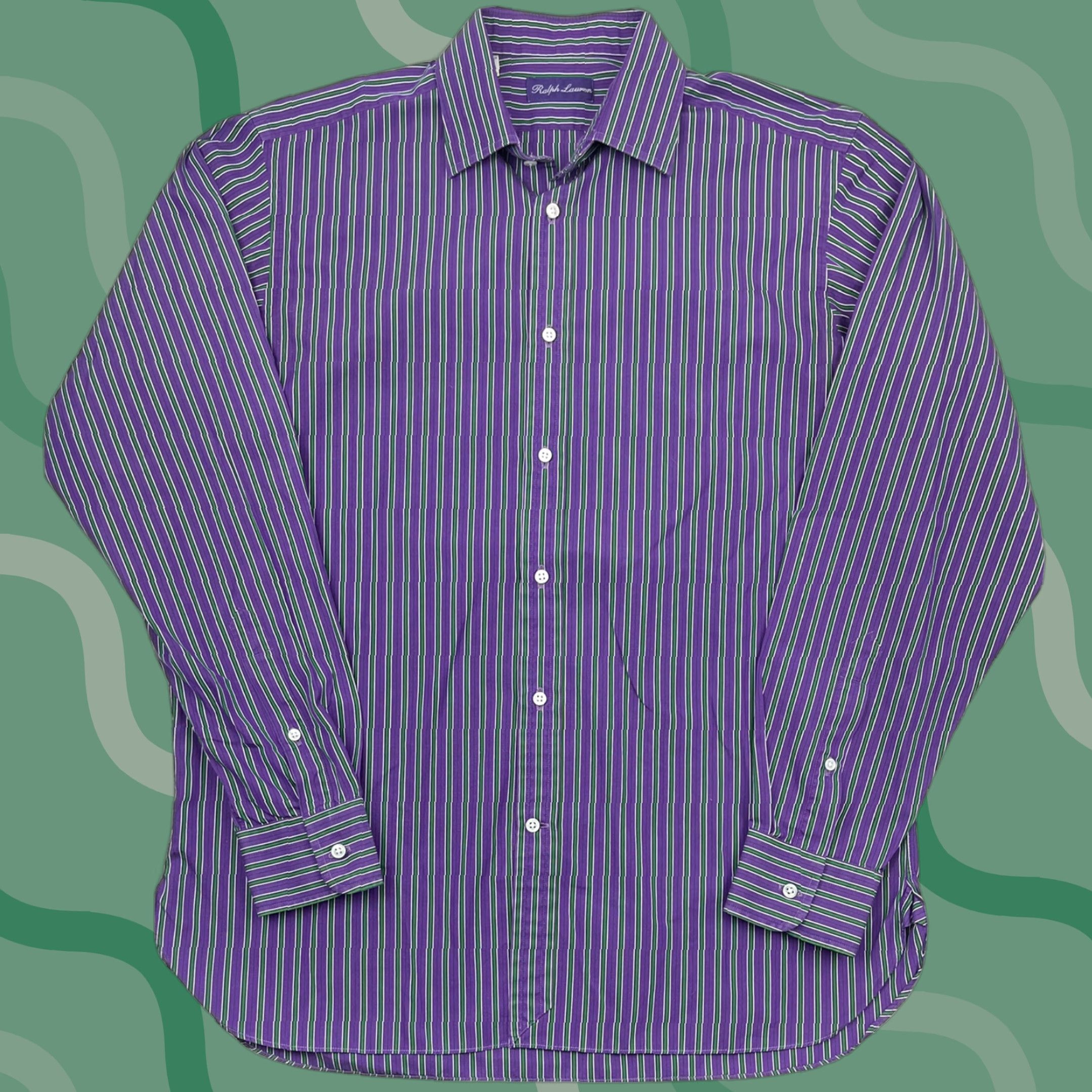 Ralph Lauren Ralph Lauren Purple Label Mens Striped Button-Up Shirt Sz 16 Purple Cotton Regular Fit Italy Size US L / EU 52-54 / 3 - 1 Thumbnail