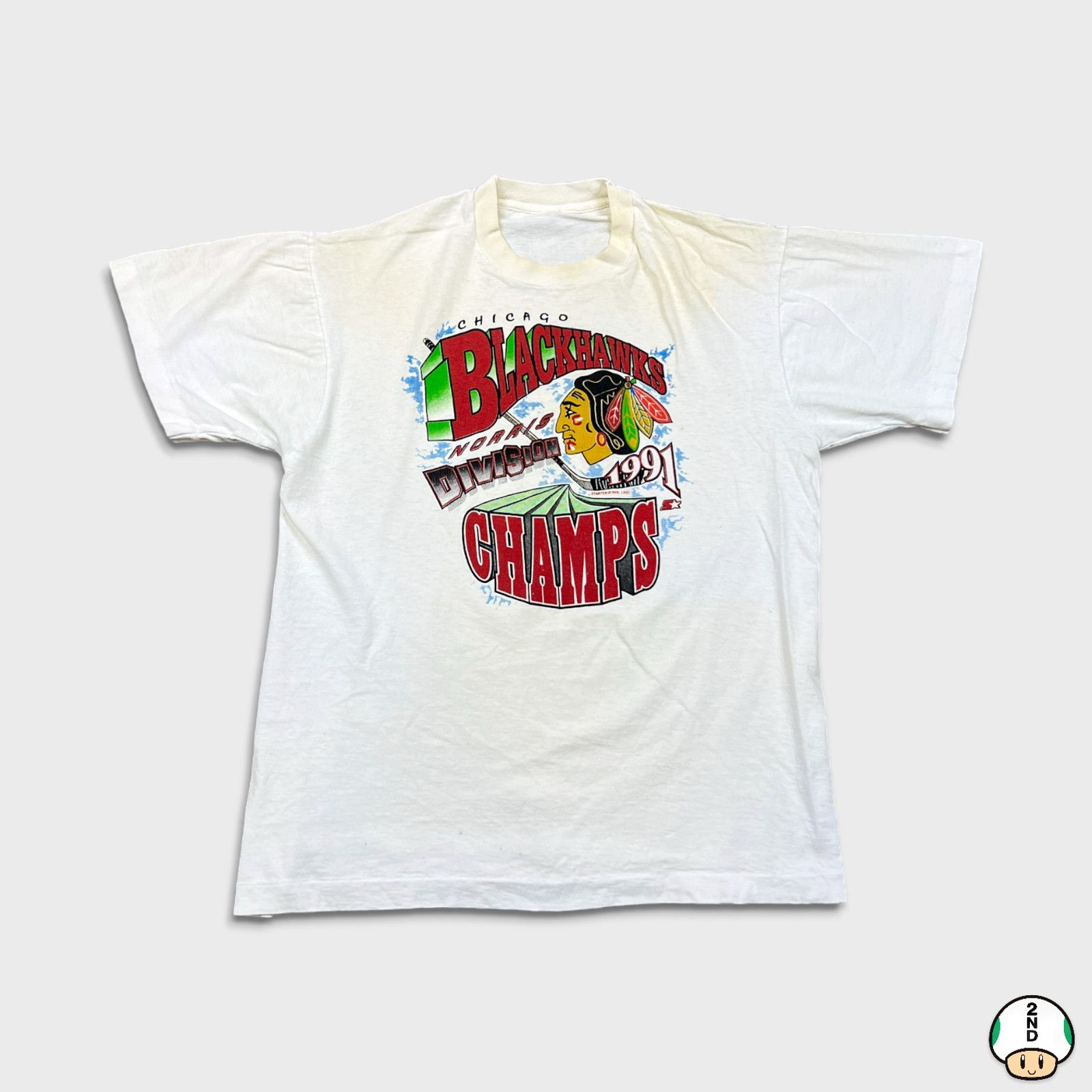 NHL × Starter × Vintage VTG 1991 Starter Chicago Blackhawks T Shirt NHL Hockey Tee Size US L / EU 52-54 / 3 - 1 Thumbnail