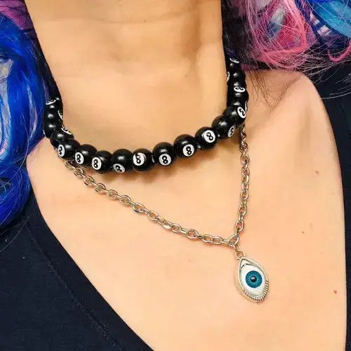 Japanese Brand Number 8 Black balls snooker Billiards Round Beads Choker Size ONE SIZE - 4 Thumbnail