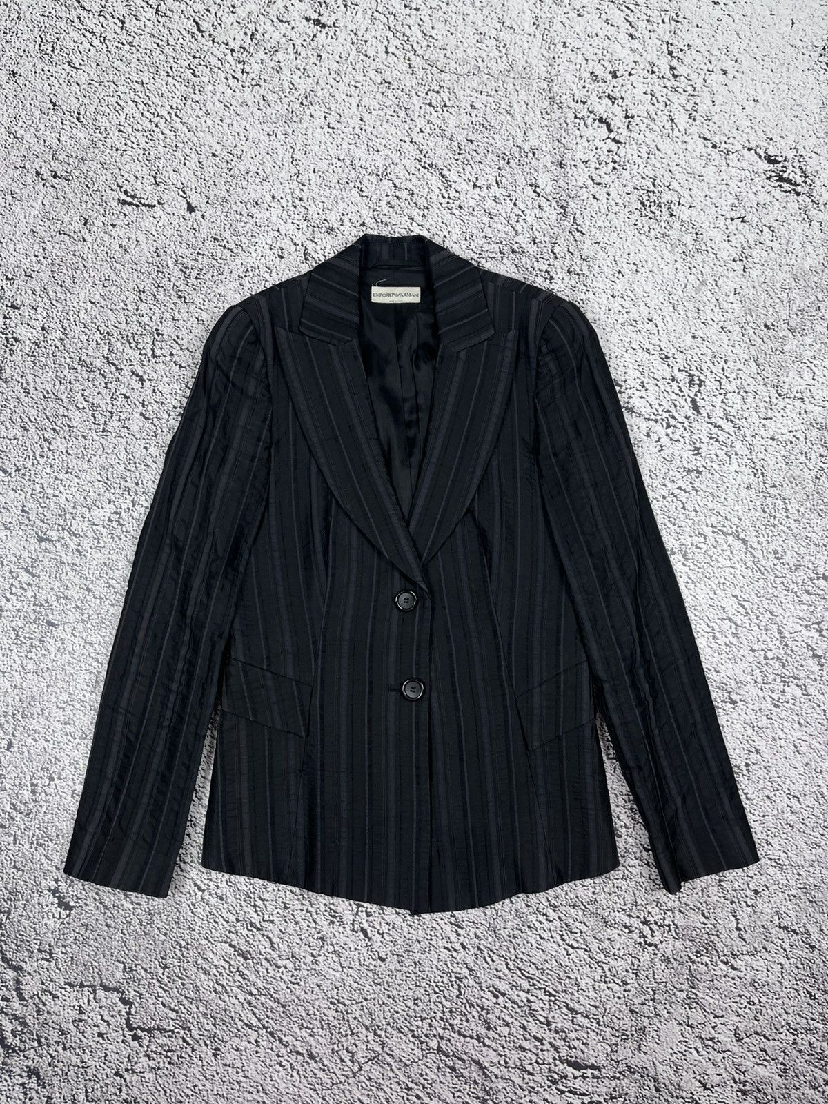 Emporio Armani Emporio Armani Pinstripe Black Suit Blazer & Pencil Skirt Size 28" / US 6 / IT 42 - 2 Thumbnail