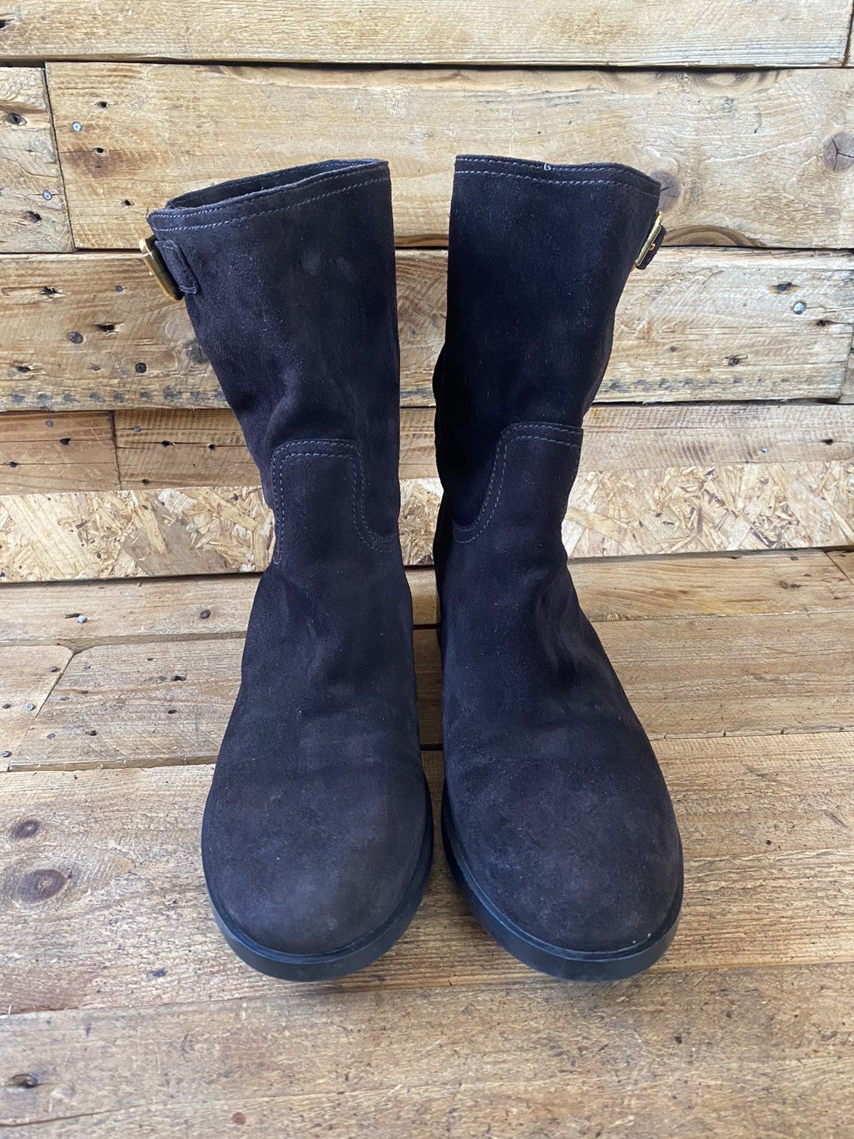 Designer × Prada × Vintage Prada suede choco brown moto biker ankle leather boots sz41 Size US 10.5 / IT 40.5 - 3 Thumbnail