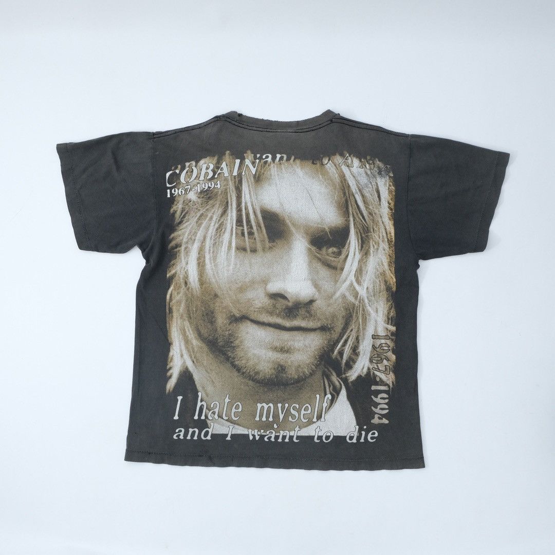Band Tees × Vintage 1990s Kurt Cobain I hate Myself Big Print Faded Black Size US L / EU 52-54 / 3 - 2 Thumbnail