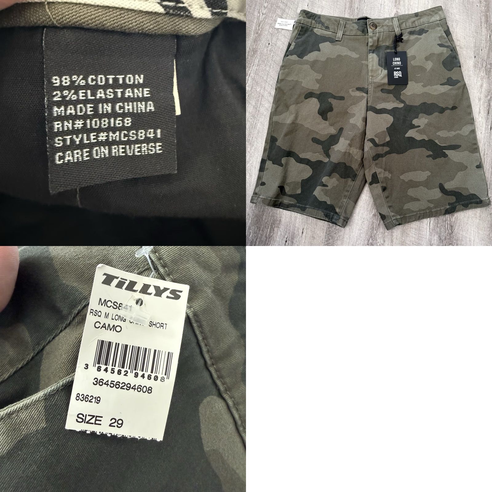 Rsq RSQ Jeans Shorts Mens 29 CAMO Chino Shorts 10in Inseam Stretch Cotton Elastane Dark Wash Pockets Casual Workwear Size US 29 - 8 Thumbnail