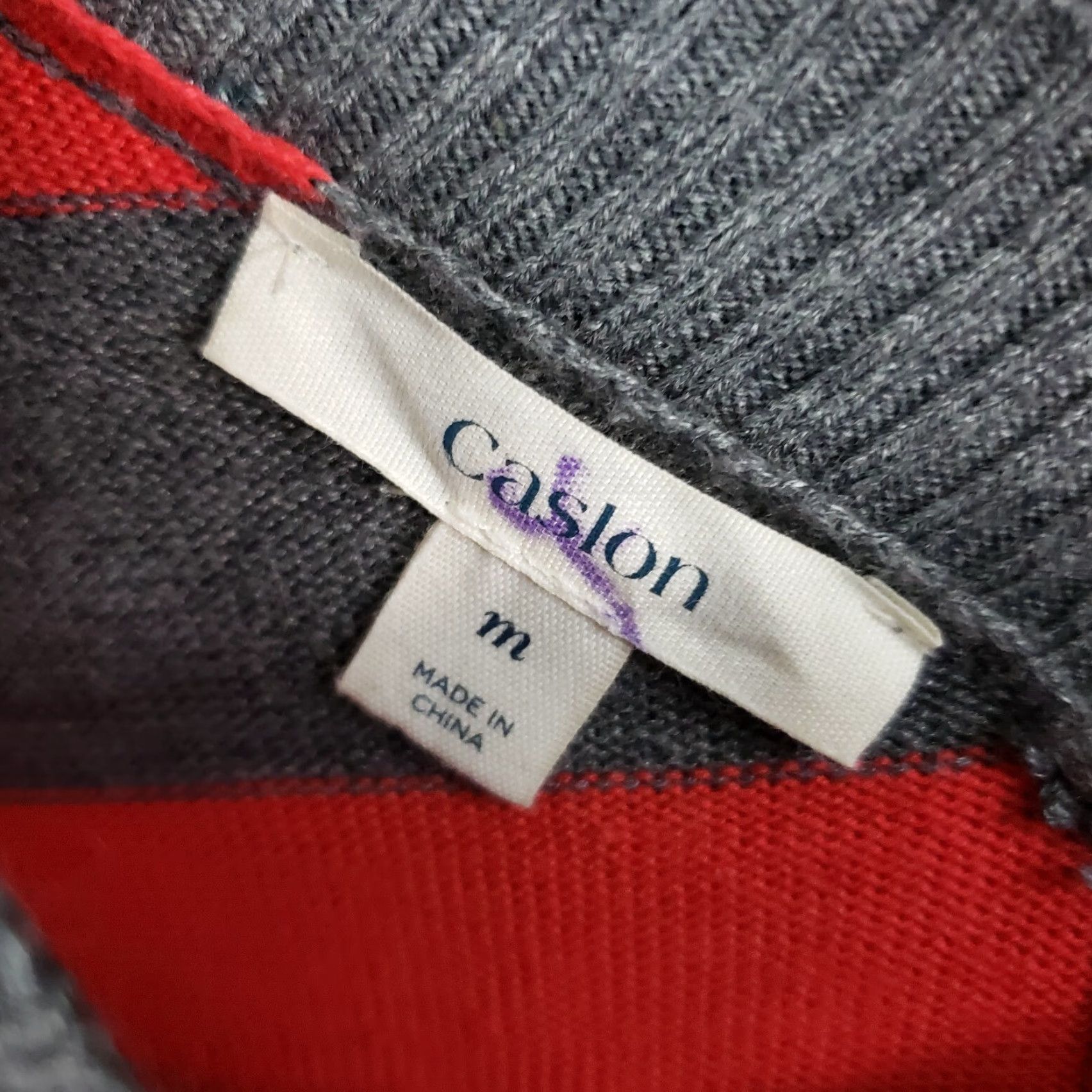 Vintage Caslon Womens Double V-Neck Sweater Sz Medium Gray Red Stripe Cotton Blend Size M / US 6-8 / IT 42-44 - 6 Thumbnail