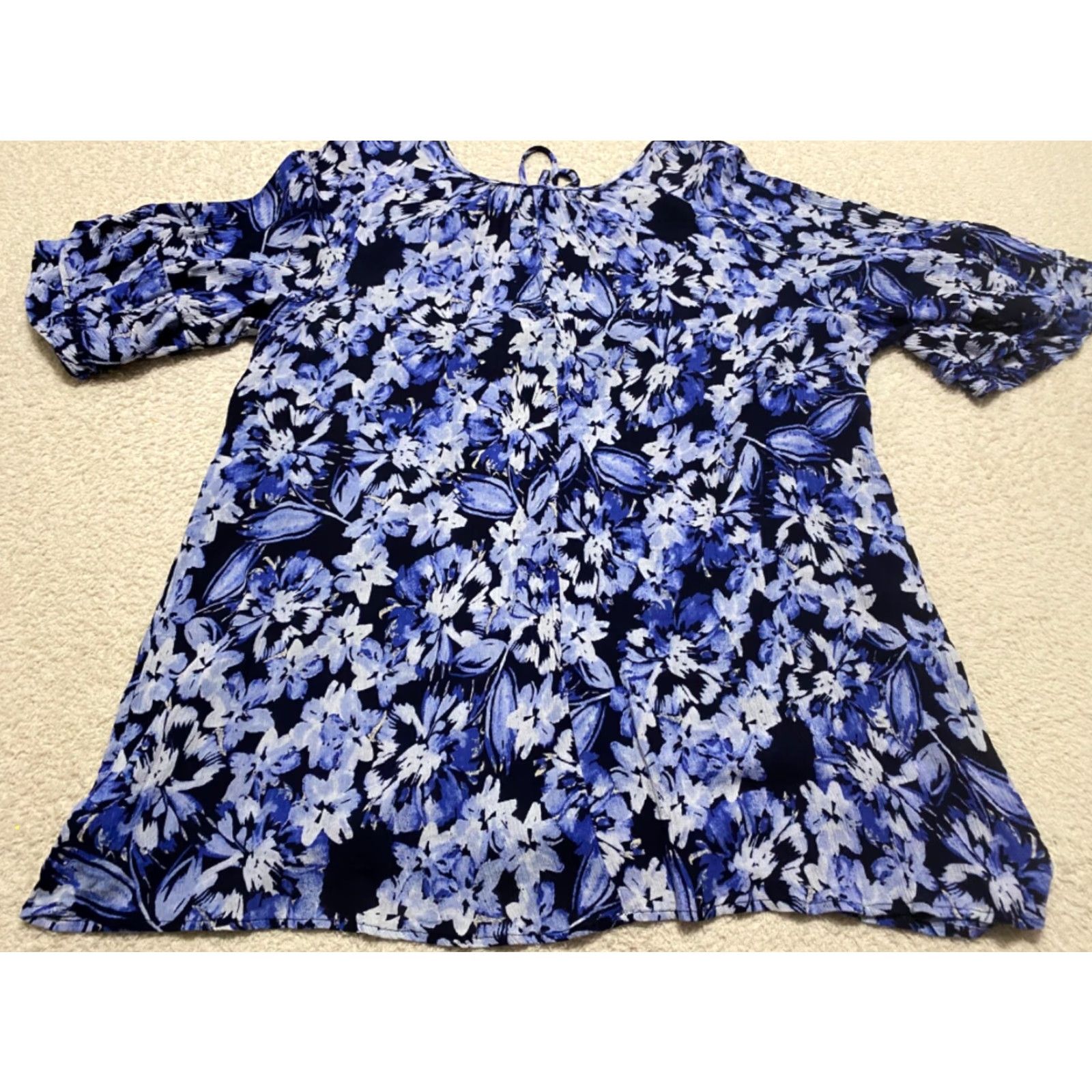 Vintage Roaman's Womens Blouse Shirt 24W Plus Blue Floral 3/4 Sleeve V-Neck Rayon Size 4XL / US 24-26 - 7 Thumbnail