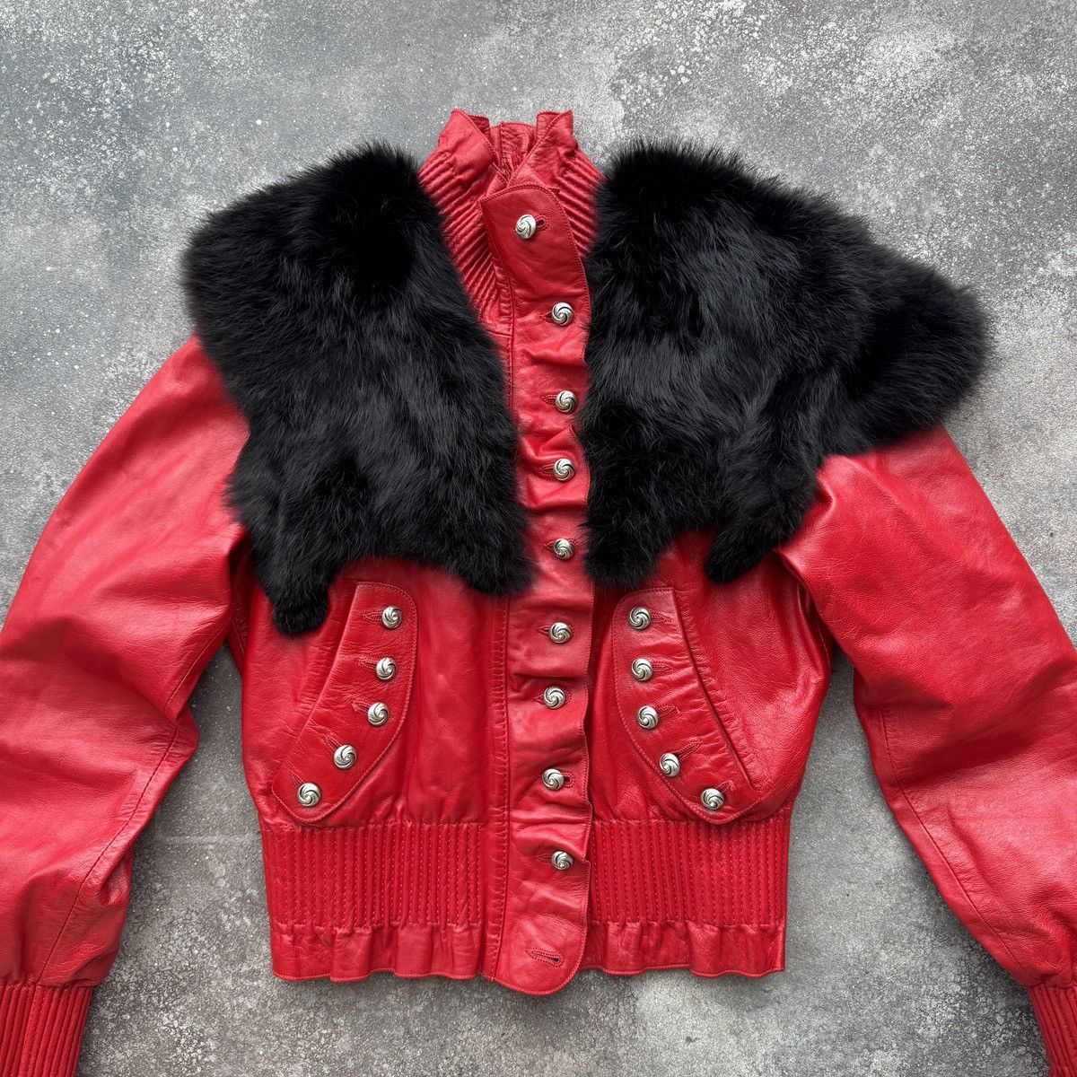 Japanese Brand Vintage Faux Fur Details Red Genuine Leather Cropped Jacket Size S / US 4 / IT 40 - 2 Thumbnail