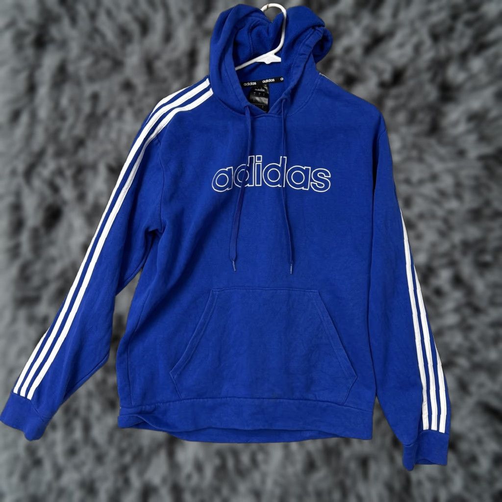 Adidas Adidas Hoodie Mens Medium Blue Pullover 3-Stripes Athletic Fleece Kangaroo Pocket Sweatshirt Mens M Blue Size US M / EU 48-50 / 2 - 1 Thumbnail