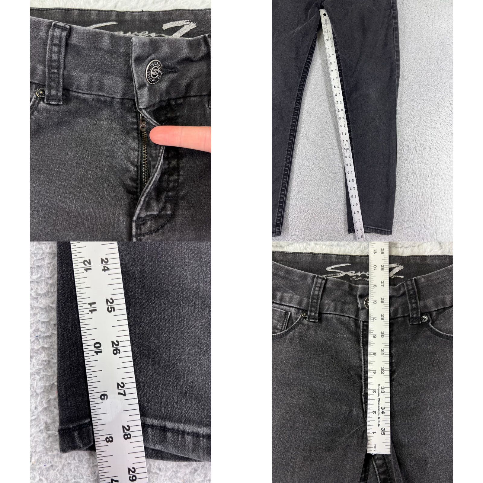 Vintage Vintage Seven7 Women's Skinny Jeans 12 Black Denim Mid Rise Embroidered Cotton Blend Size 34" / US 12 / IT 48 - 8 Thumbnail