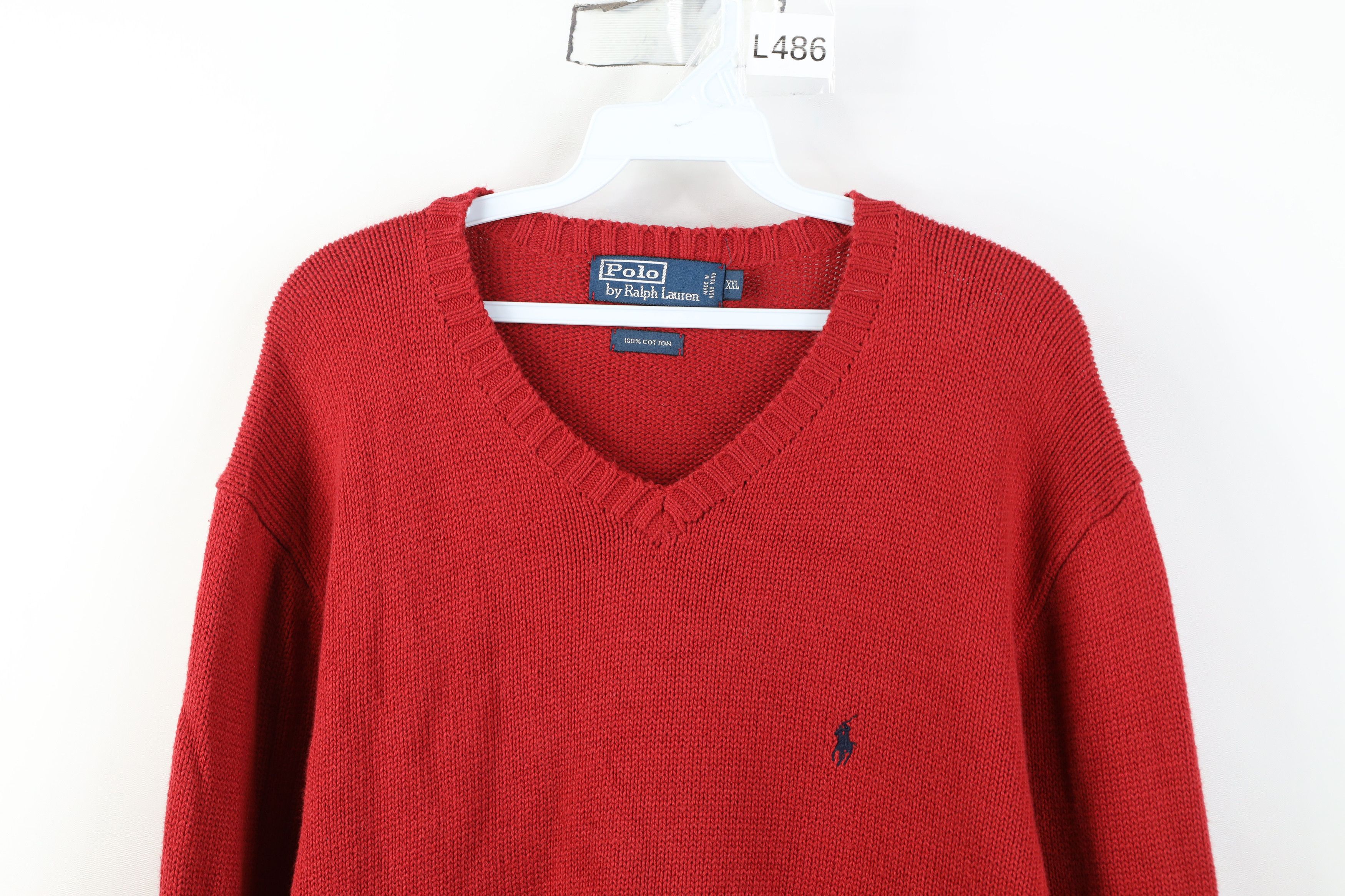 Ralph Lauren Vintage 90s Ralph Lauren Cotton Knit V-Neck Sweater Red Size US XXL / EU 58 / 5 - 2 Thumbnail