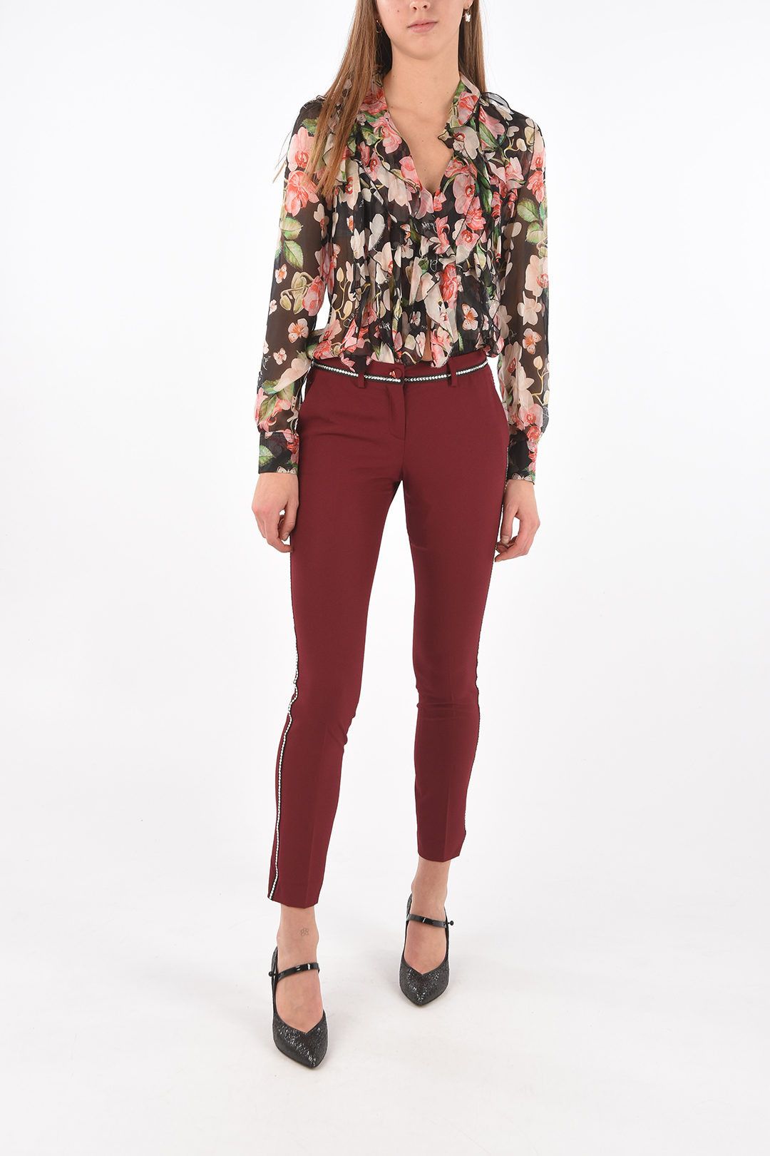 Philipp Plein og1mm0824 Pants With Rhinestone Embellishments in Burgundy Size 28" / US 6 / IT 42 - 4 Thumbnail