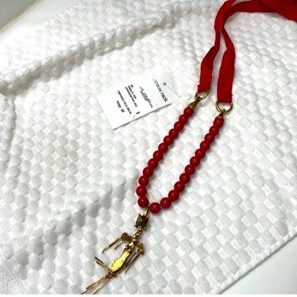 Valentino Red Beaded Ribbon Necklace with Gold Pendant Size ONE SIZE - 6 Thumbnail