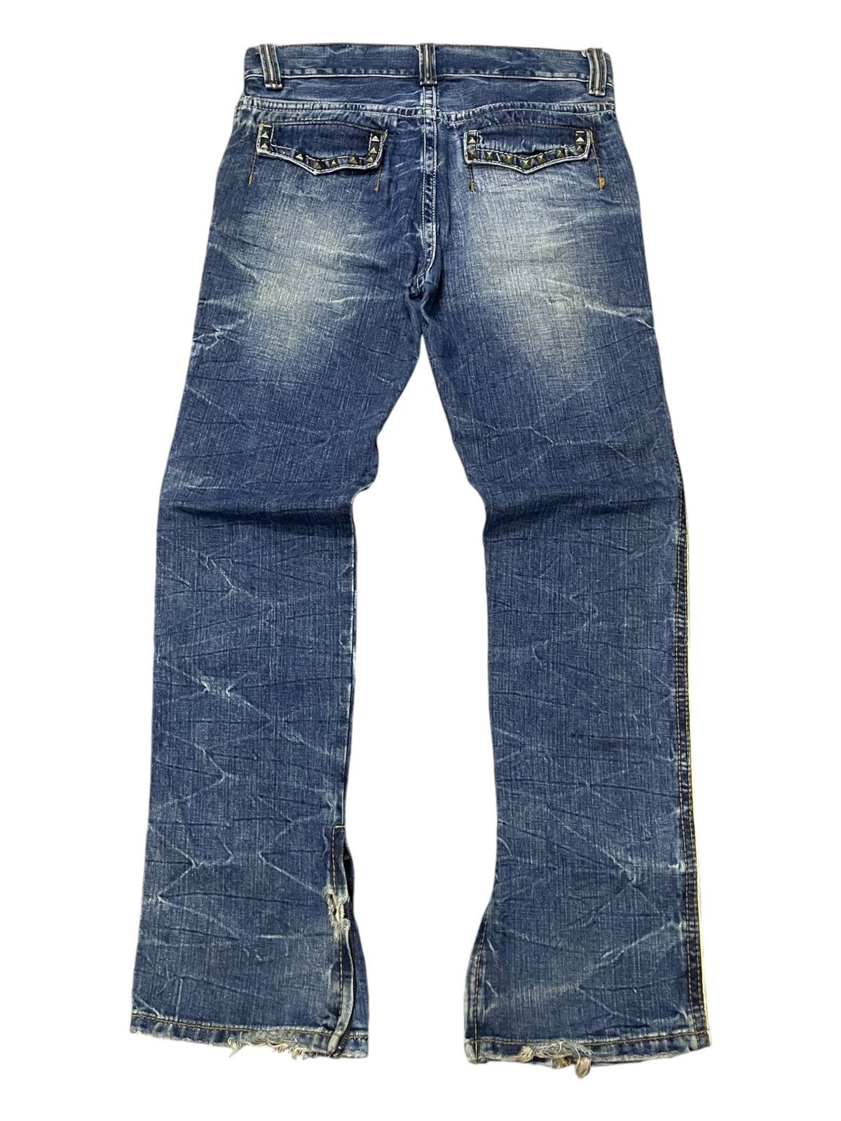 GOSTAR DE FUGA × Shellac × semanticdesign Pinball japan Studded Distressed Honeycomb Flared Jeans Size US 32 / EU 48 - 2 Thumbnail