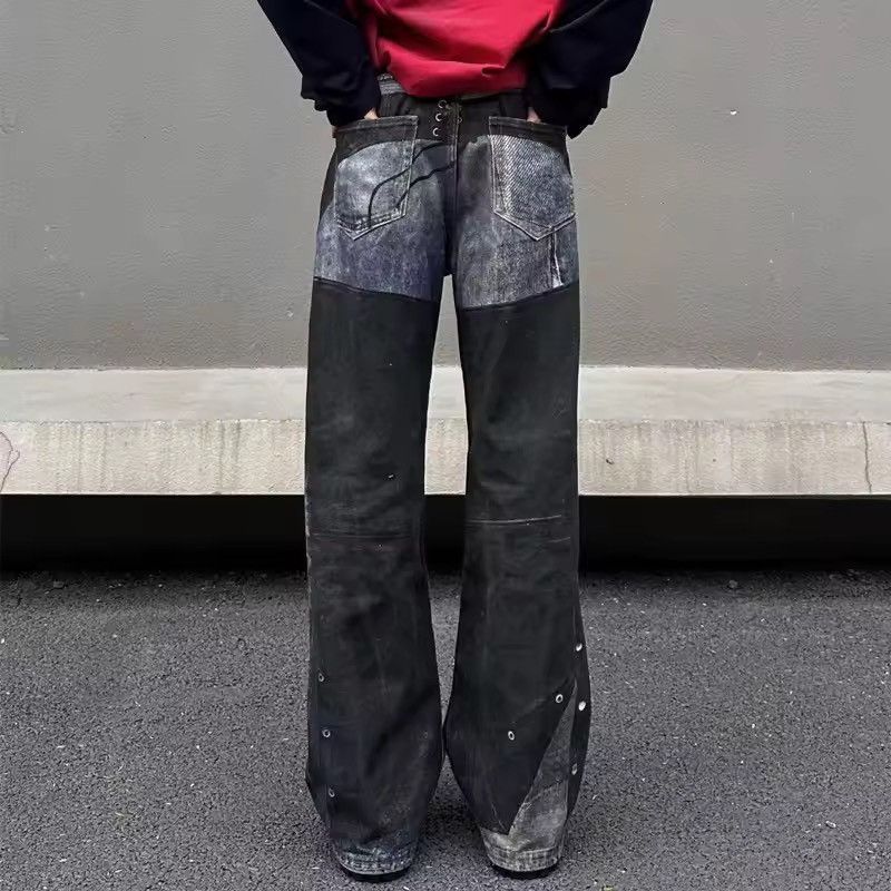 Jean Asymmetrical Blue & Black Denim Pants Size US 31 - 2 Thumbnail