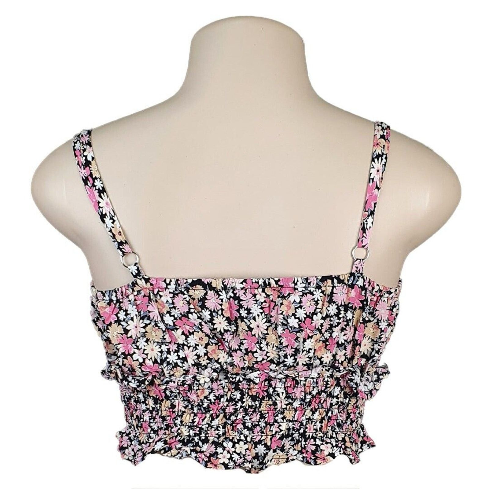 Other Wild Fable Black Floral Keyhole Front Ruche Ruffle Crop Top Size S / US 4 / IT 40 - 2 Thumbnail