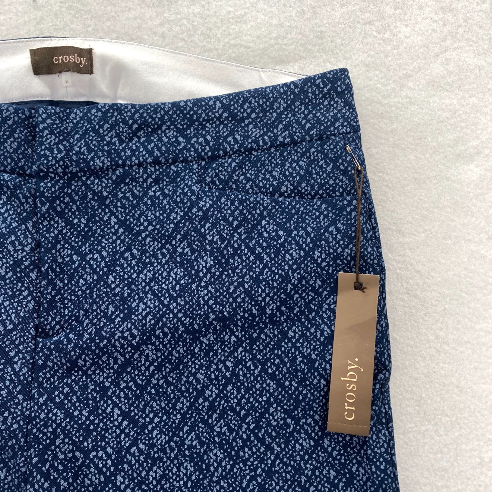 Vintage Crosby Madison Ankle Pants Women's 8 Navy Blue White Print Slim Leg Low Rise NWT Size 30" / US 8 / IT 44 - 3 Thumbnail