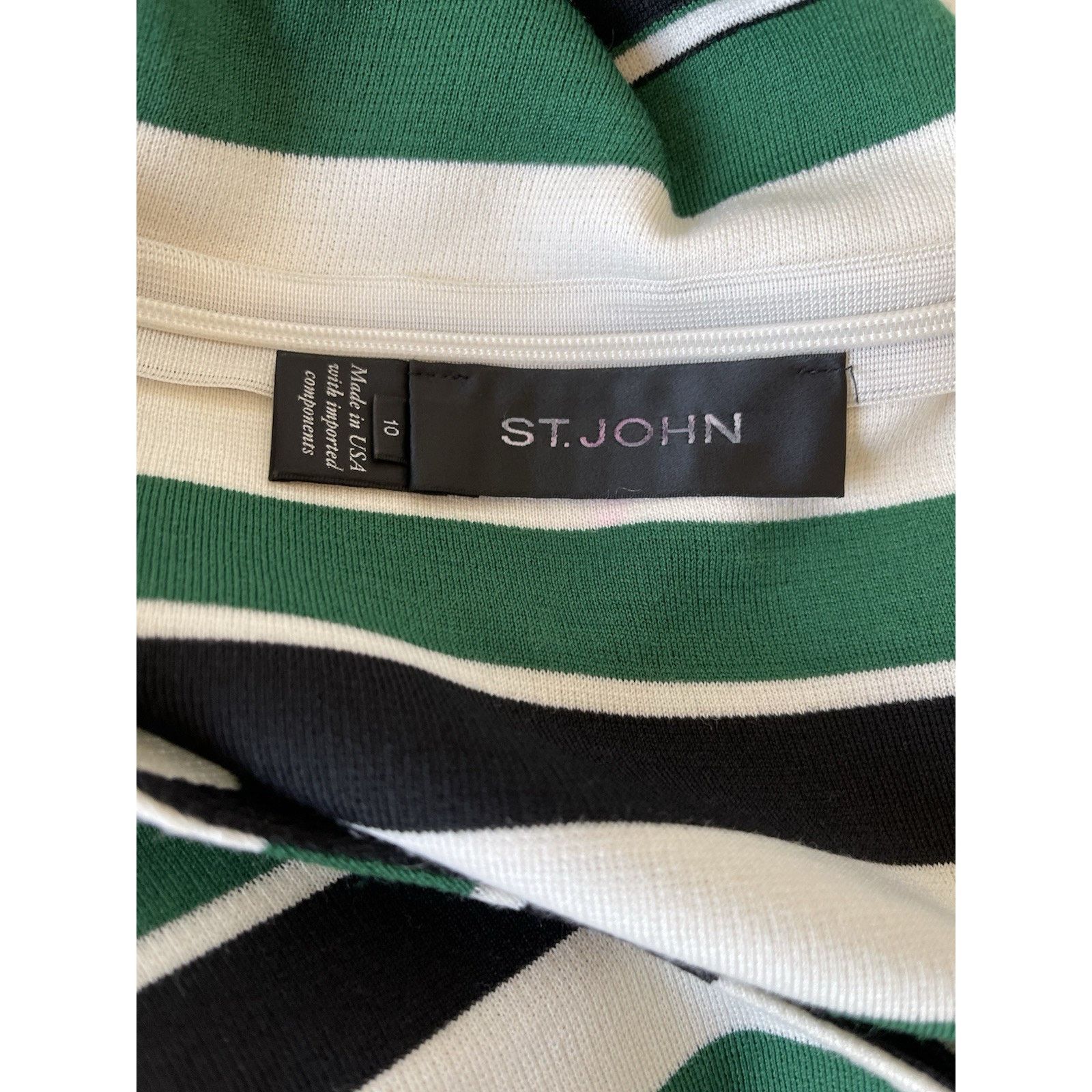 St. John ST. JOHN Black Label Green White Stripe Dress 10 Wool Blend Size L / US 10 / IT 46 - 3 Thumbnail