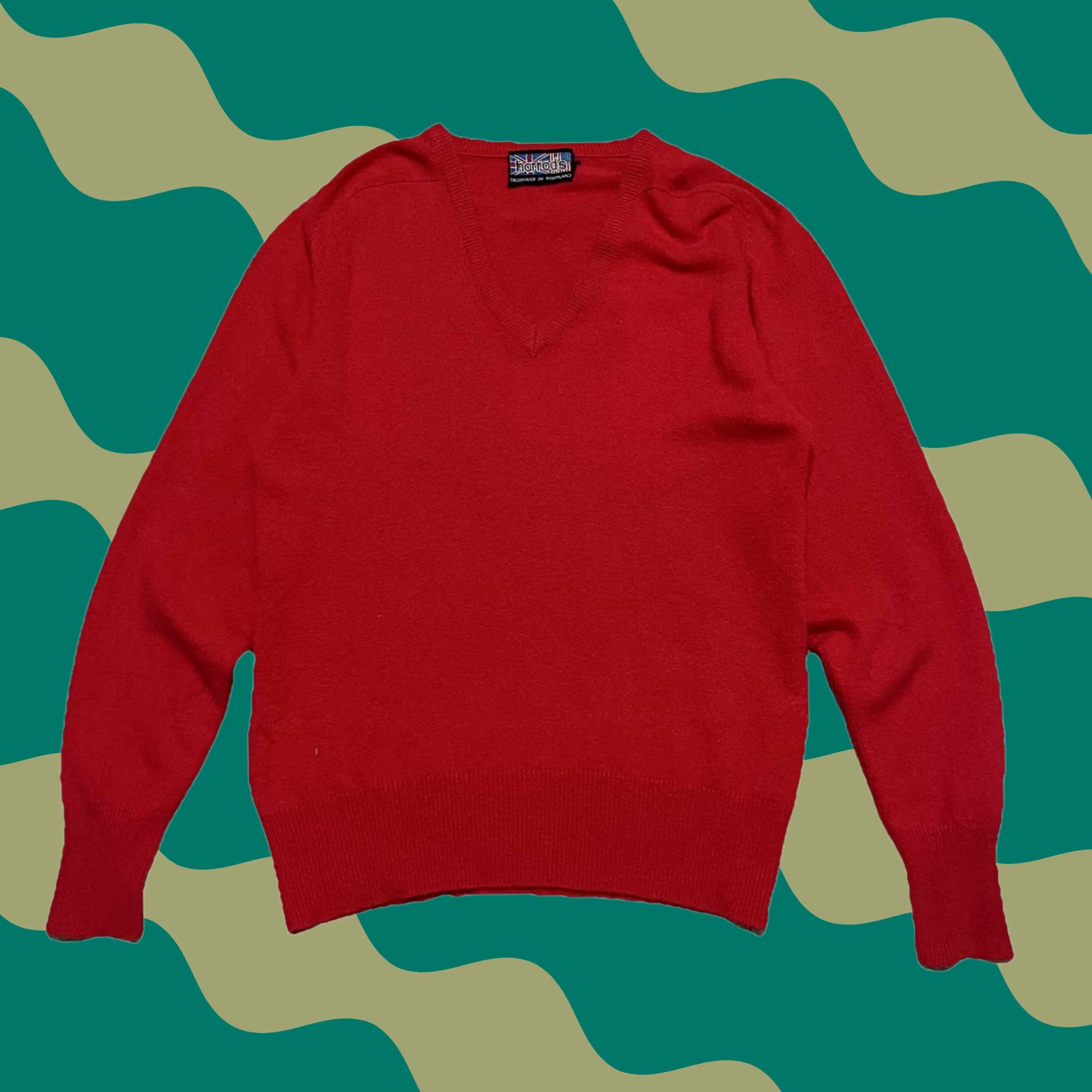 Harrods Sweater Womens M Red V Neck Wool Blend Knit Tech Pullover, Women's