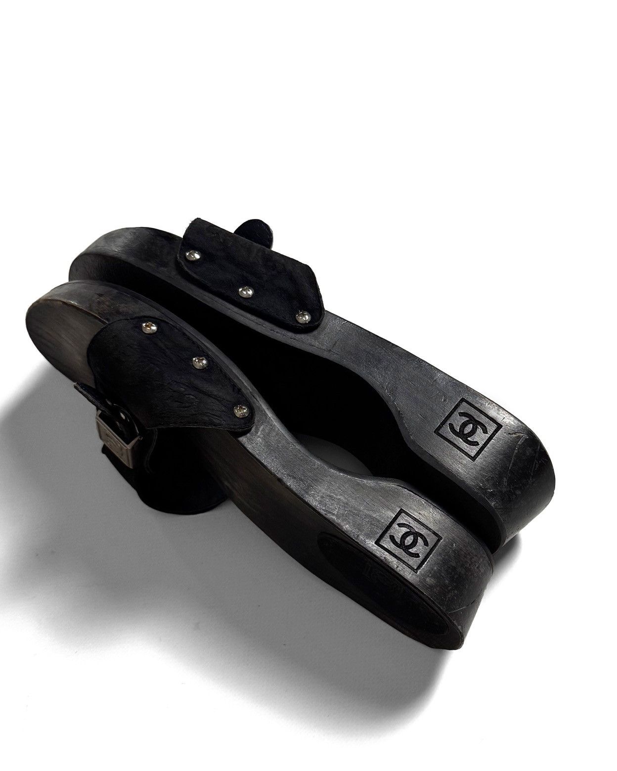 Chanel Vintage 2000s Chanel Suede Wood Platform Mules EU 40 Size US 9 / IT 39 - 5 Thumbnail